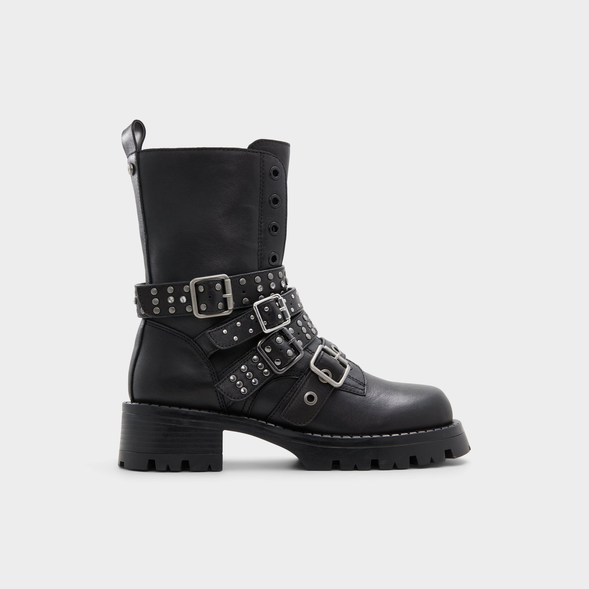 Main View of Black Vortexia Combat ankle boot for Womens