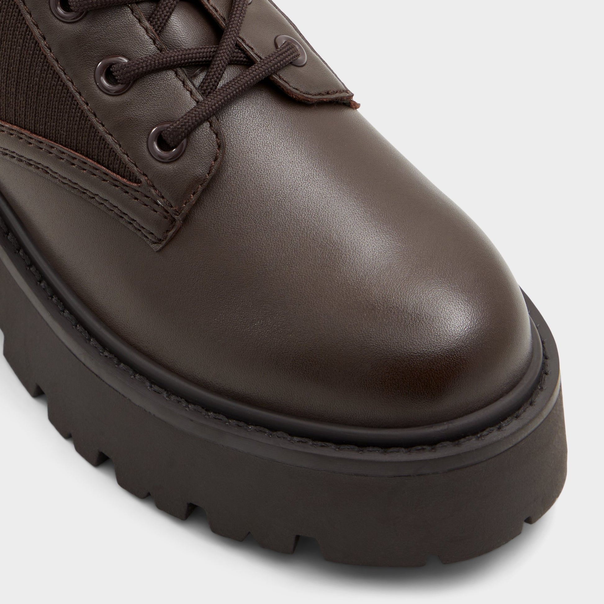 Close-up of the Brown Overflow Talaleryknit Combat ankle boot