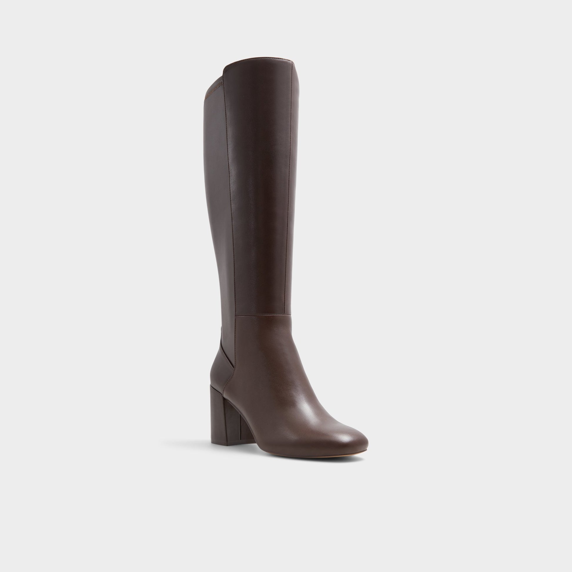 Three-quarter angle of Brown Overflow Satori-wc Knee-high boot's front side