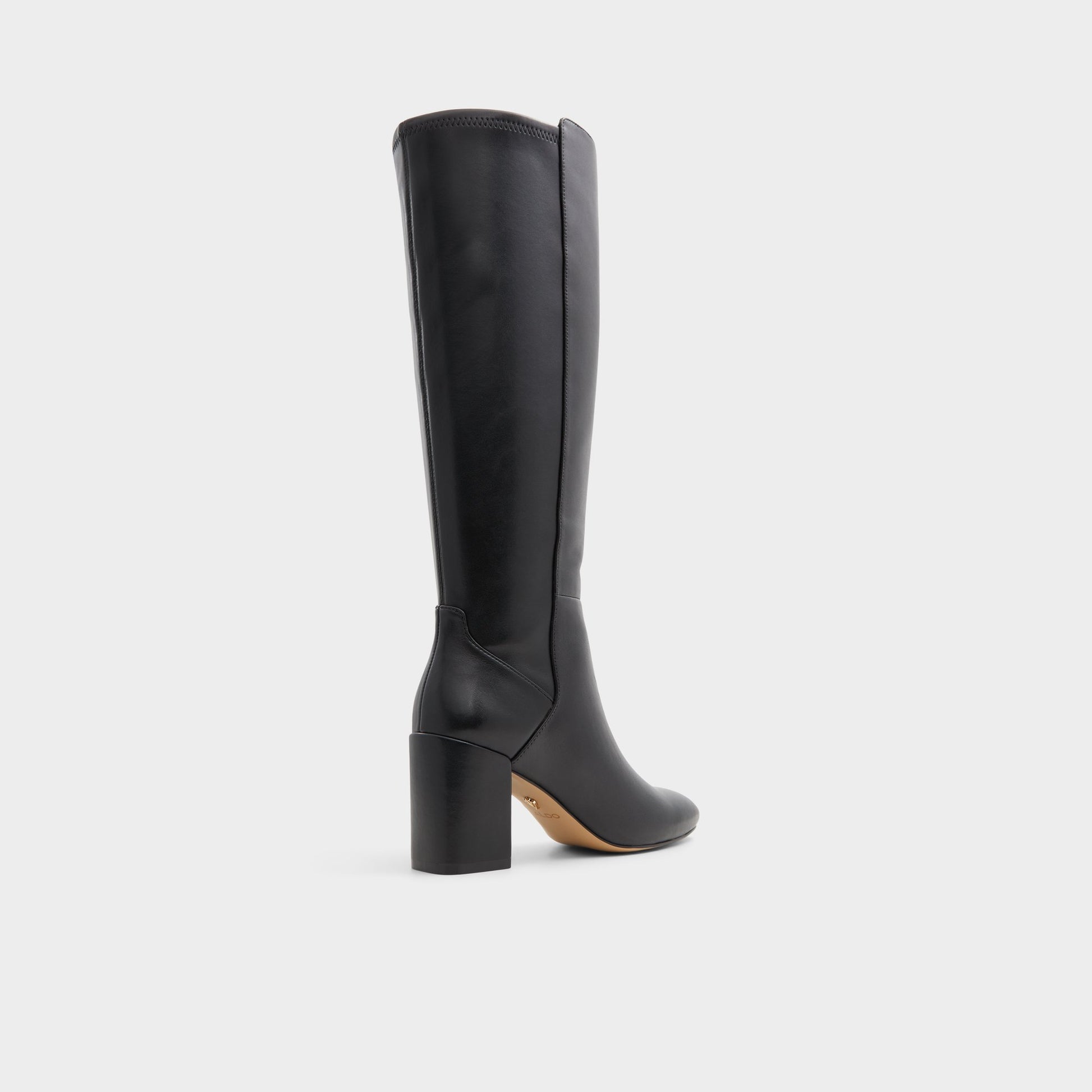 Three-quarter angle of Black/Black Satori-wc Knee-high boot's back side