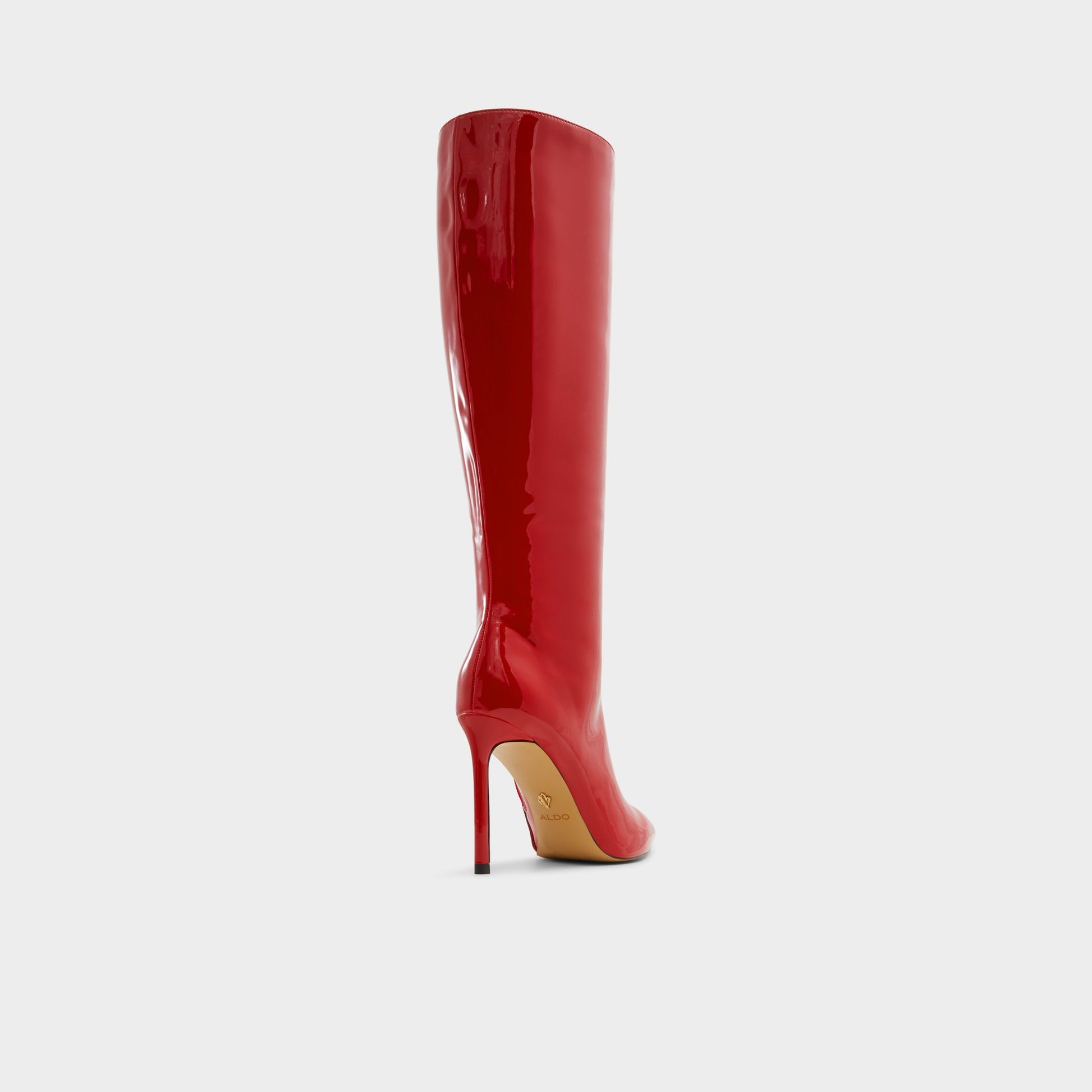 Three-quarter angle of Red Agathea Knee-high boot's back side