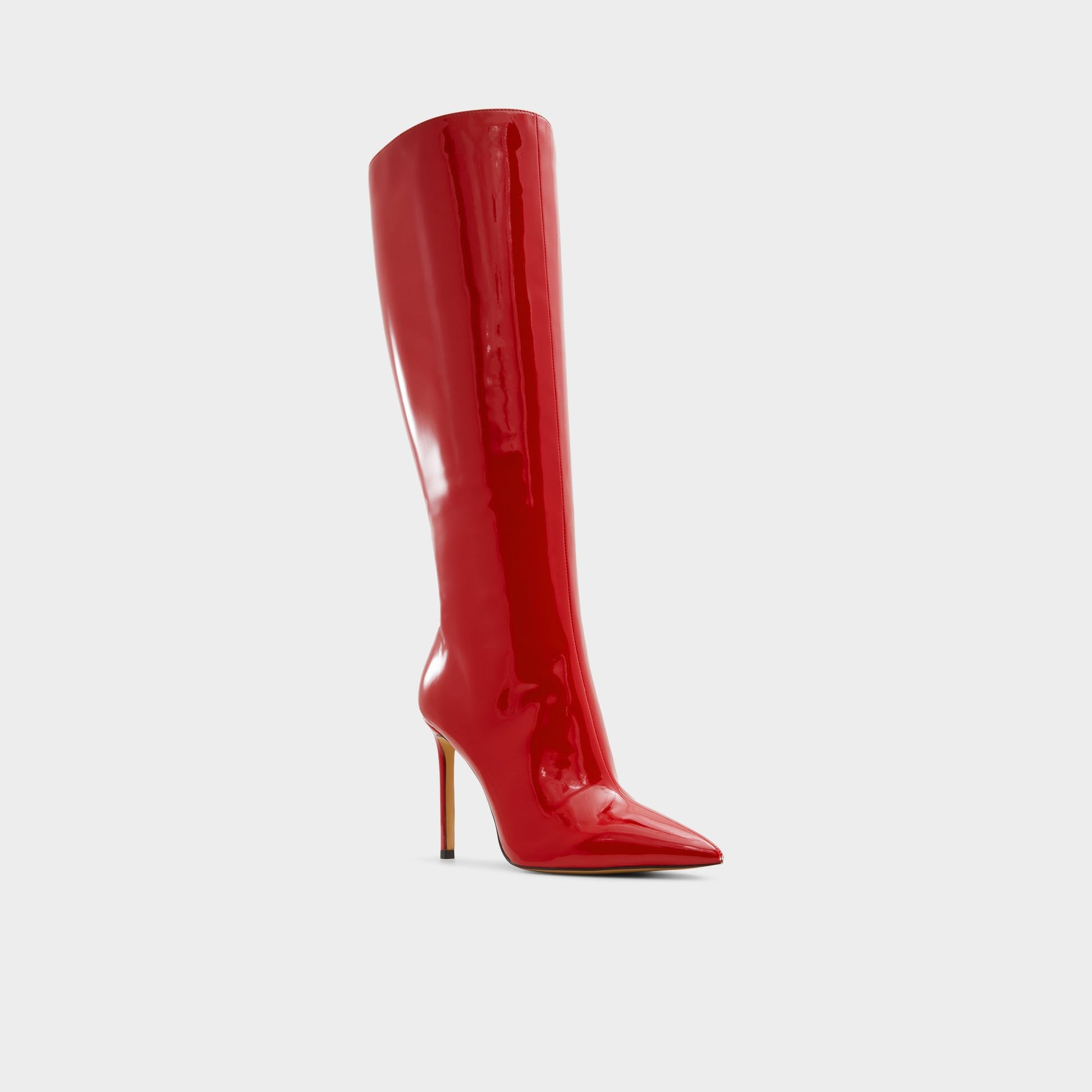 Three-quarter angle of Red Agathea Knee-high boot's front side