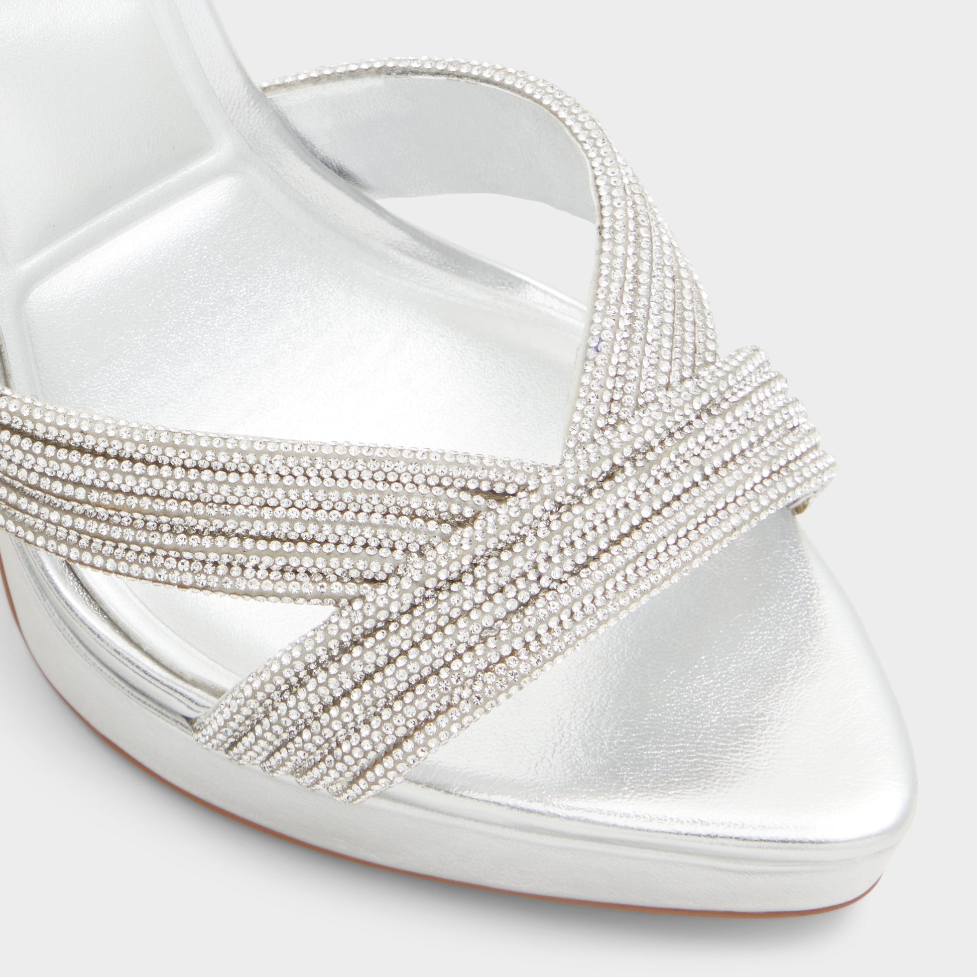 Close-up of the Silver Vivyana Strappy heeled sandal