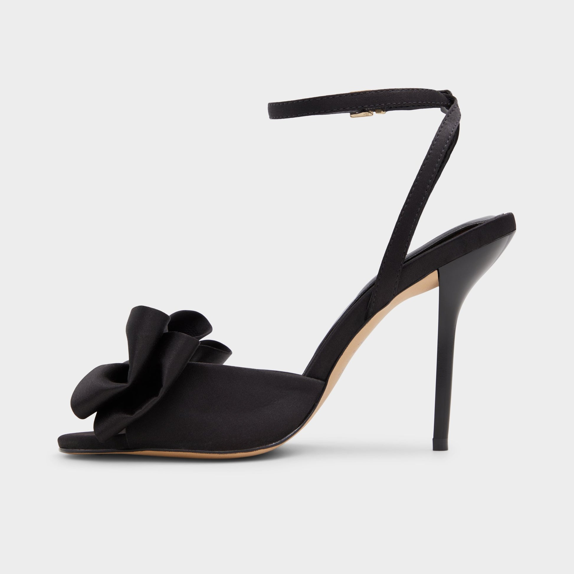 Side view of Black Tinsletta Strappy heeled sandal
