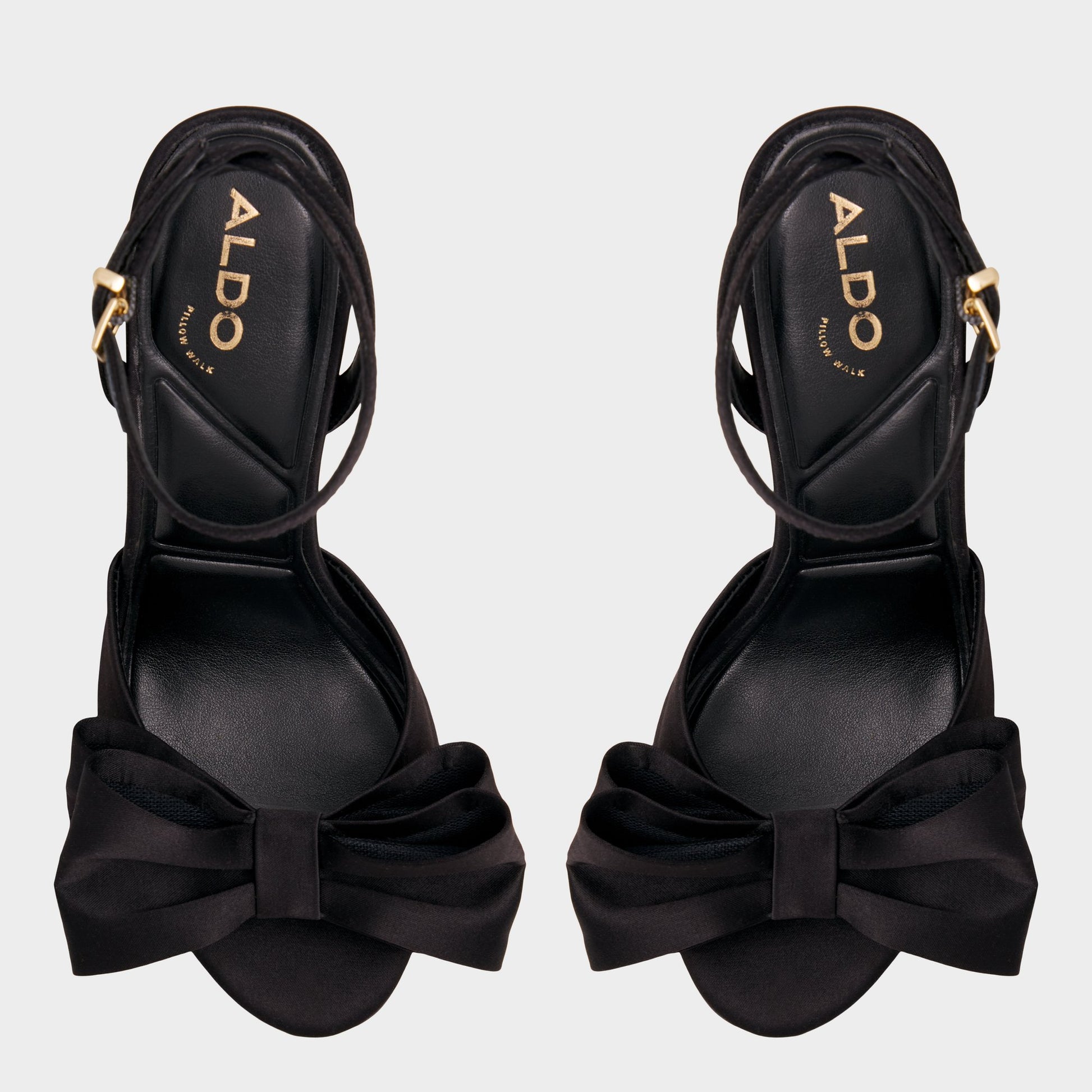 Top-down view of the Black Tinsletta Strappy heeled sandal