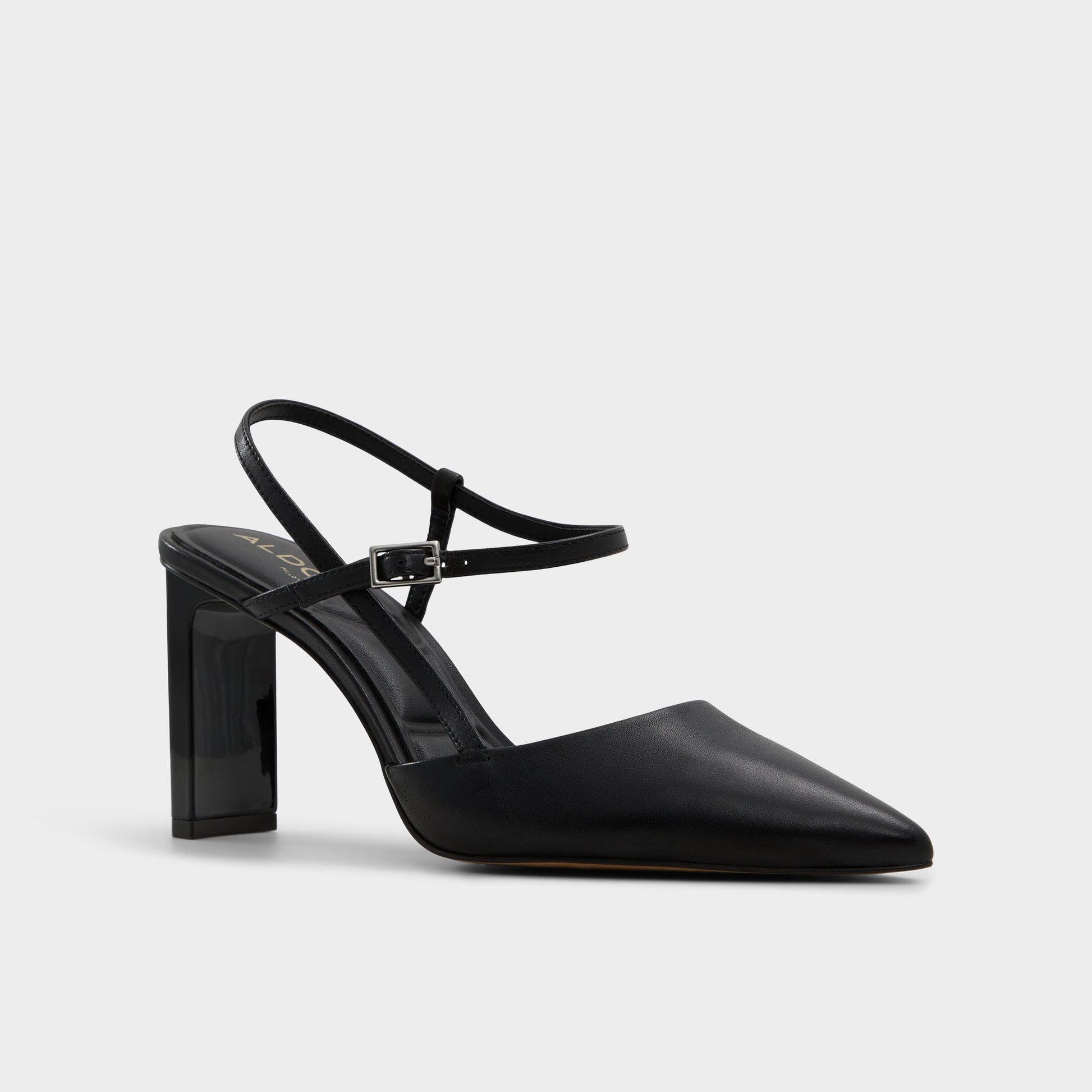 Three-quarter angle of Black Darabriver Slingback pump's front side