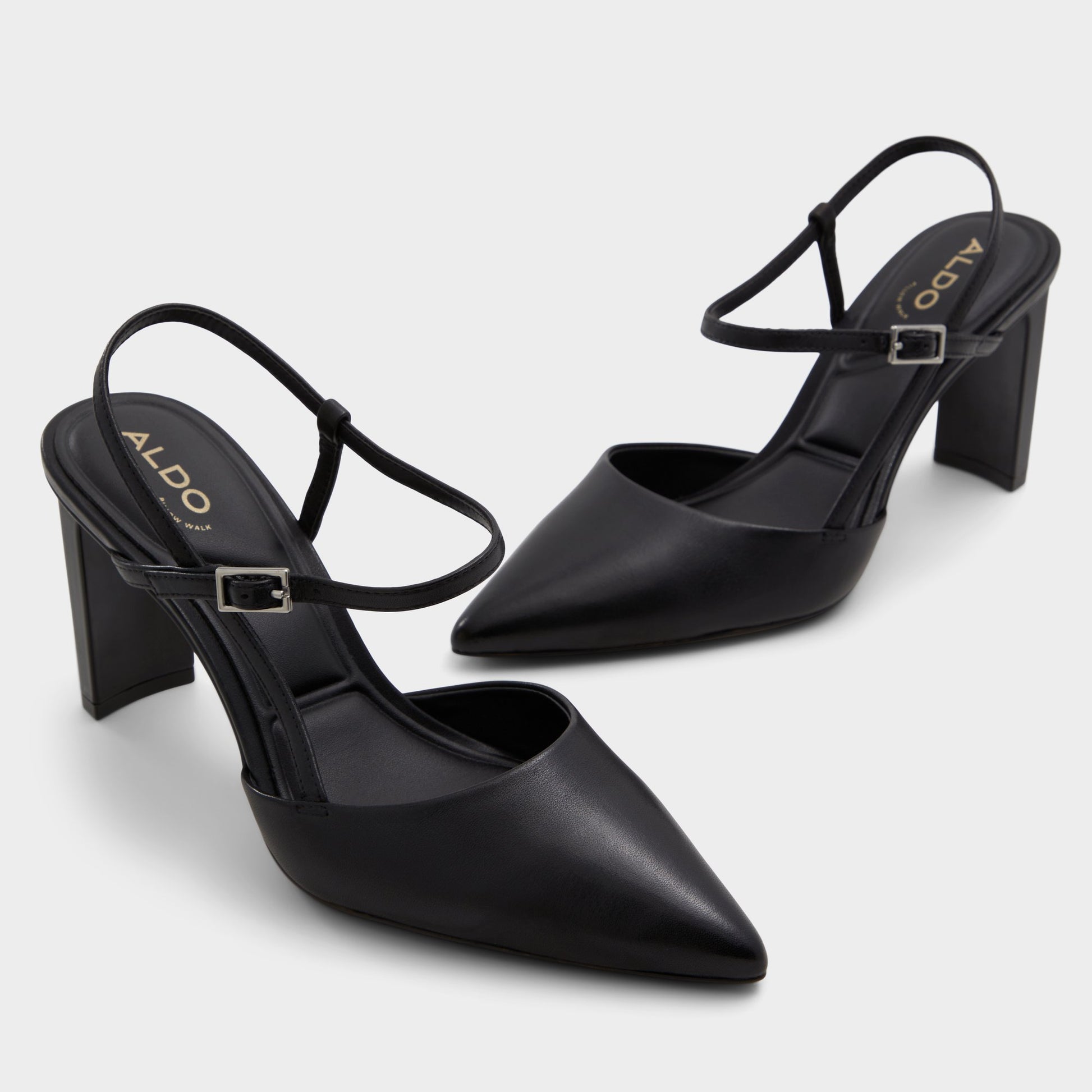 Highlighted view of a pair of Black Darabriver Slingback pumps