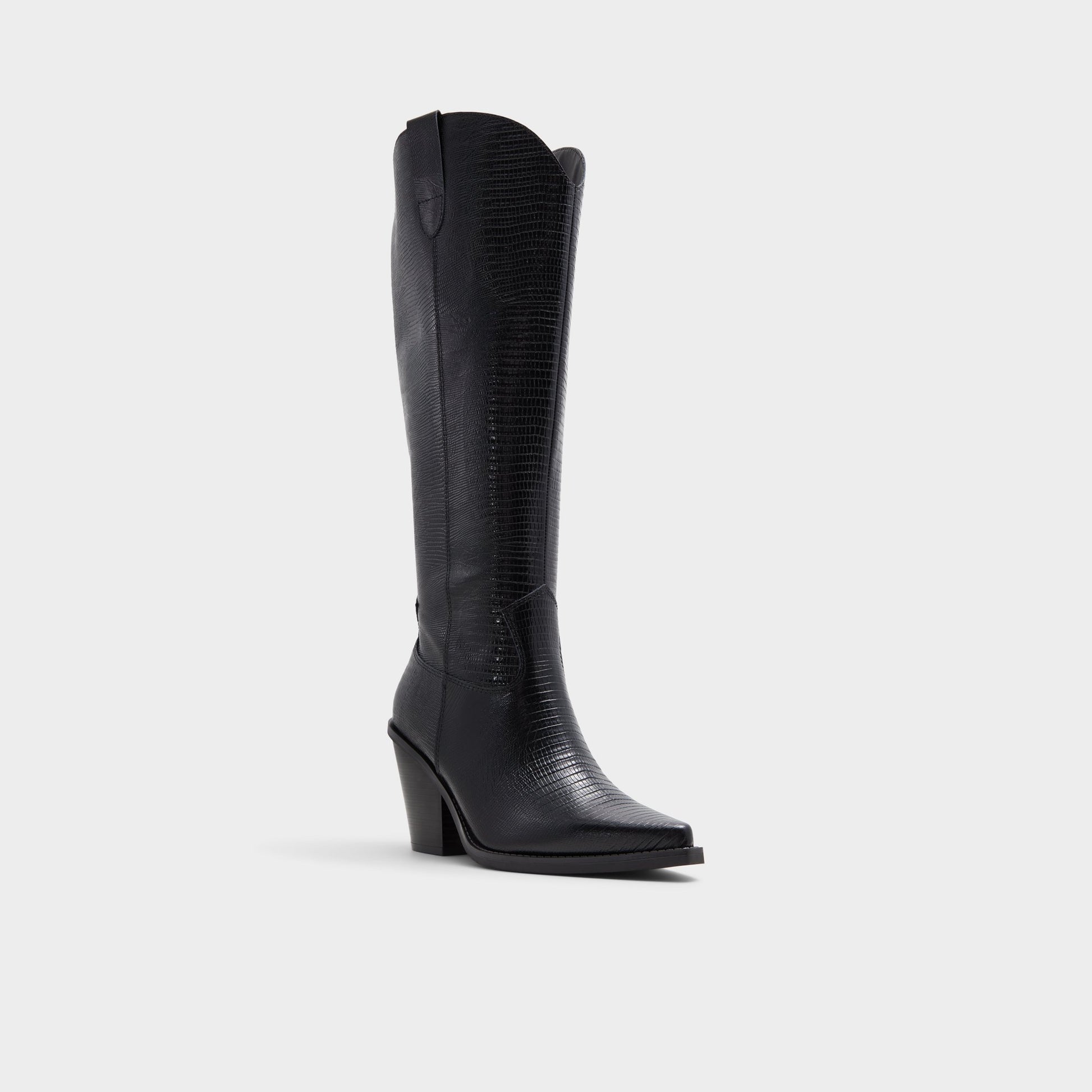 Three-quarter angle of Black Nevada-wc Western knee-high boot's front side