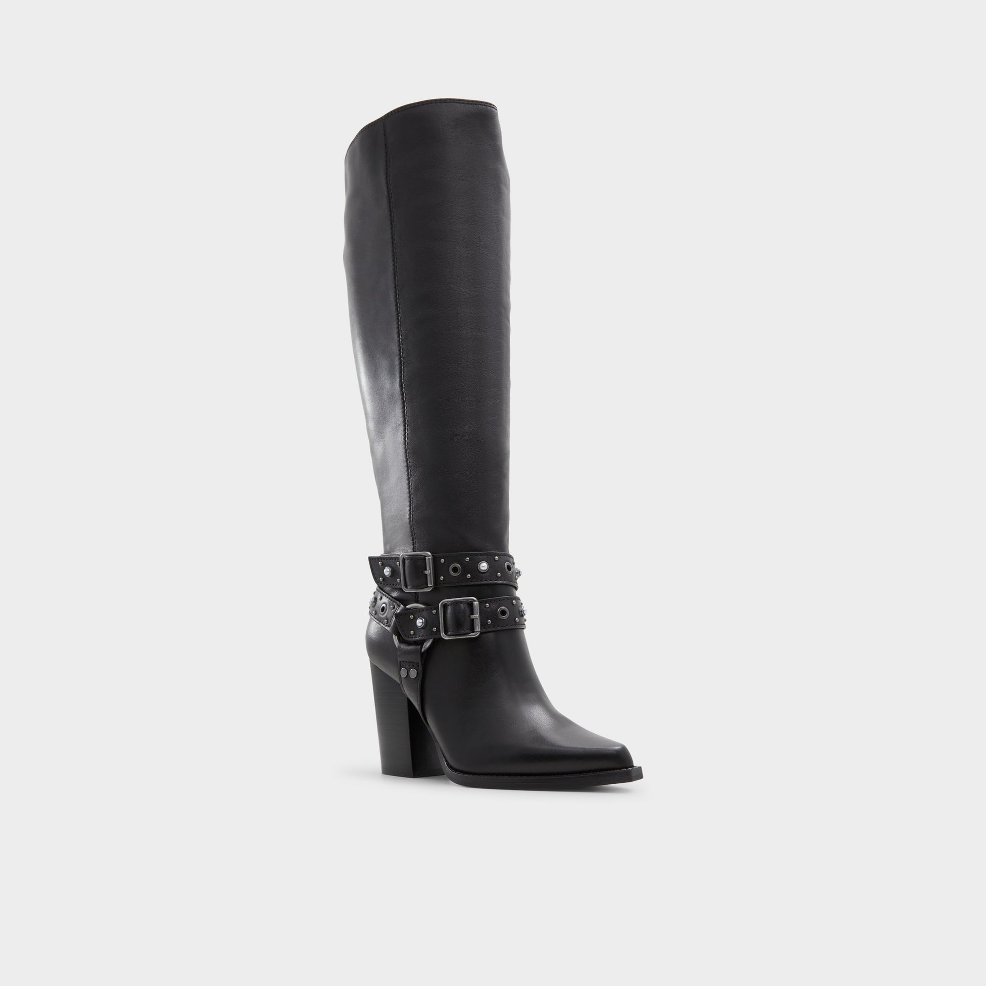 Three-quarter angle of Other Black Thelidan Knee-high boot's front side