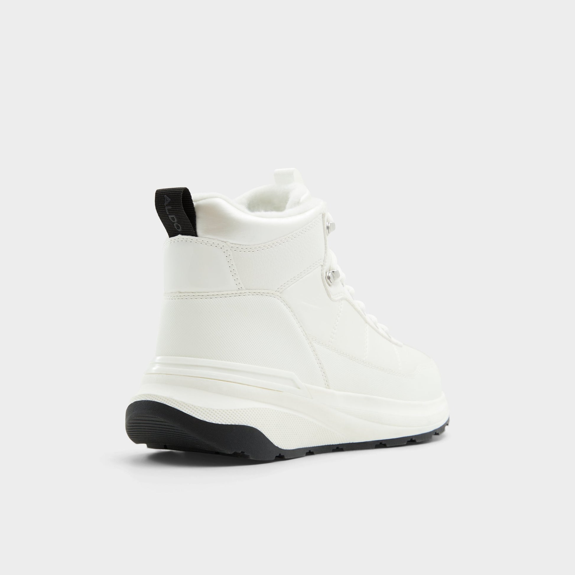 Three-quarter angle of White/Black Priemeth Lace-up boot's back side