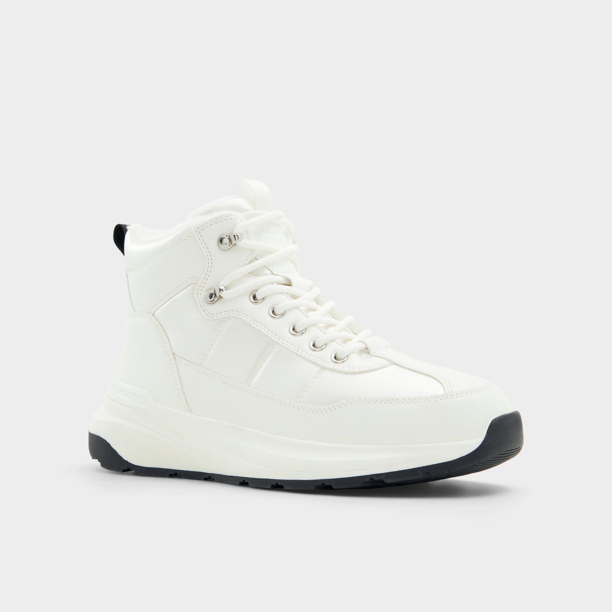 Three-quarter angle of White/Black Priemeth Lace-up boot's front side
