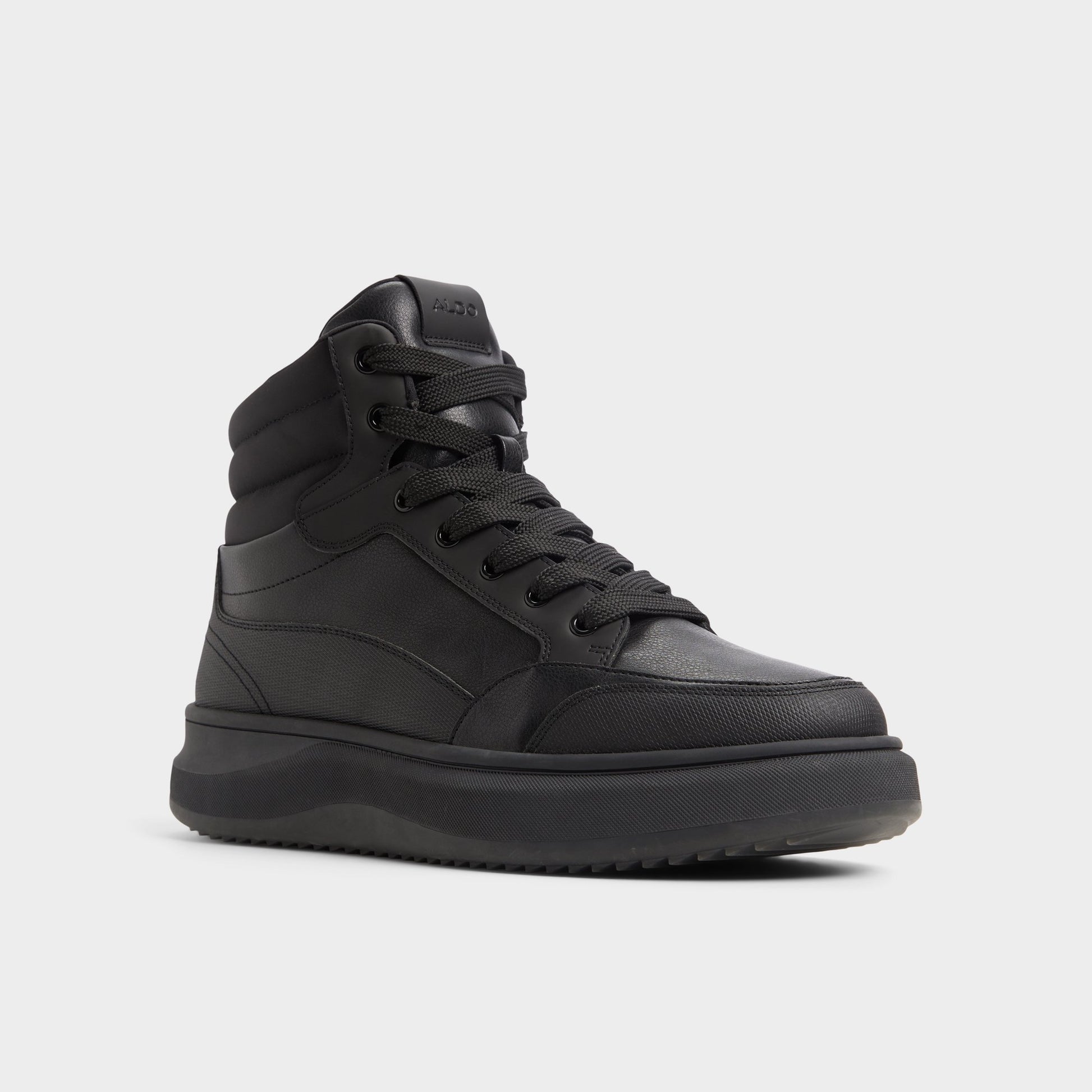 Three-quarter angle of Black Strato Lace-up boot's front side