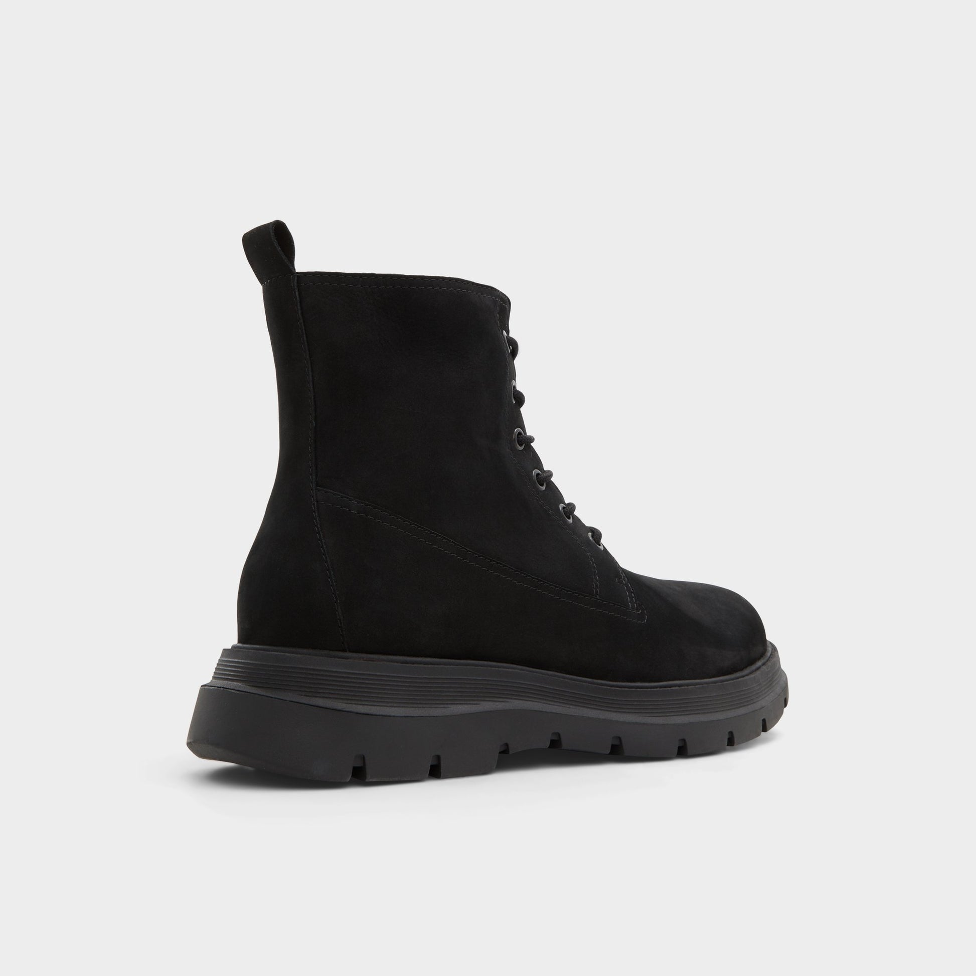 Three-quarter angle of Black Reish Lace-up boot's back side