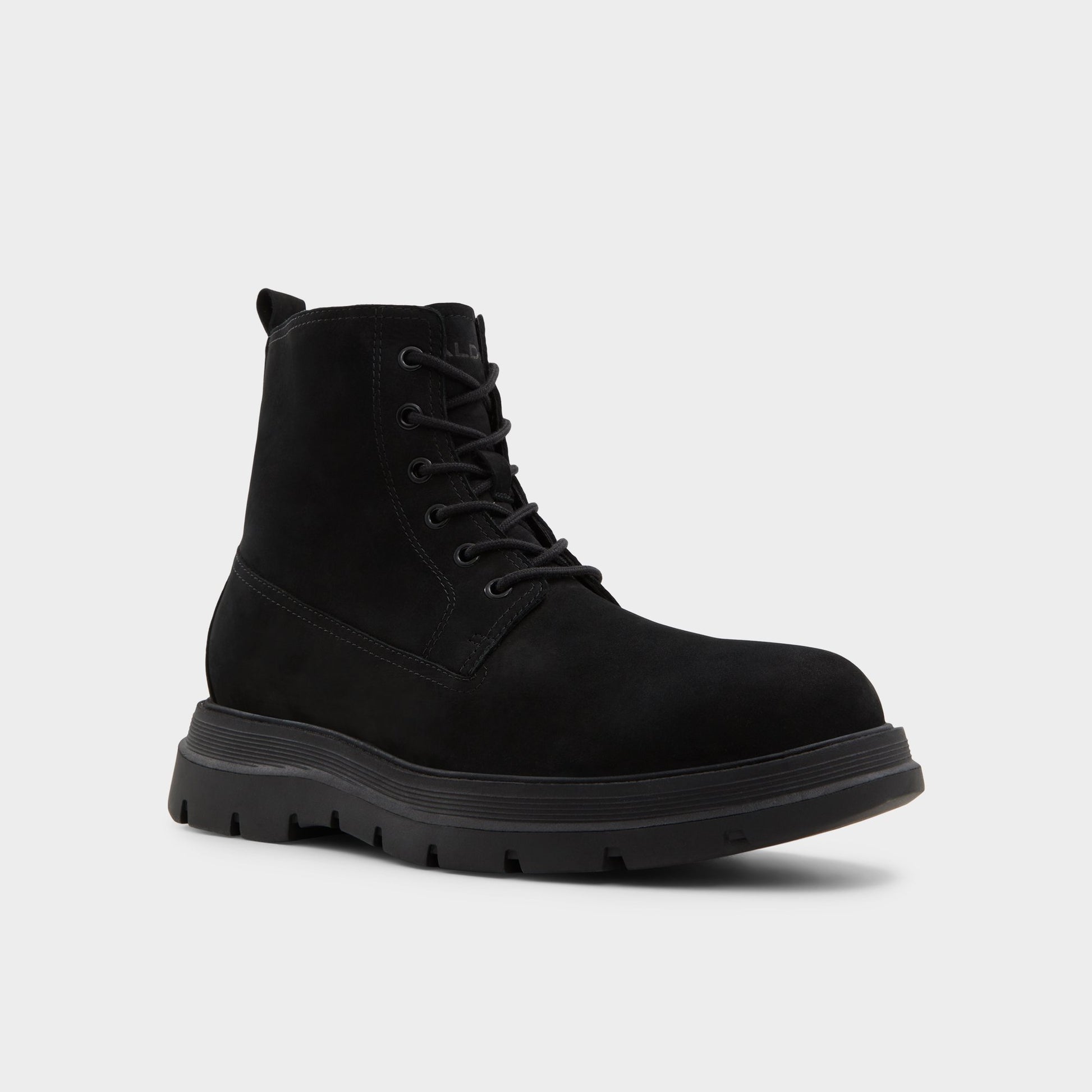 Three-quarter angle of Black Reish Lace-up boot's front side