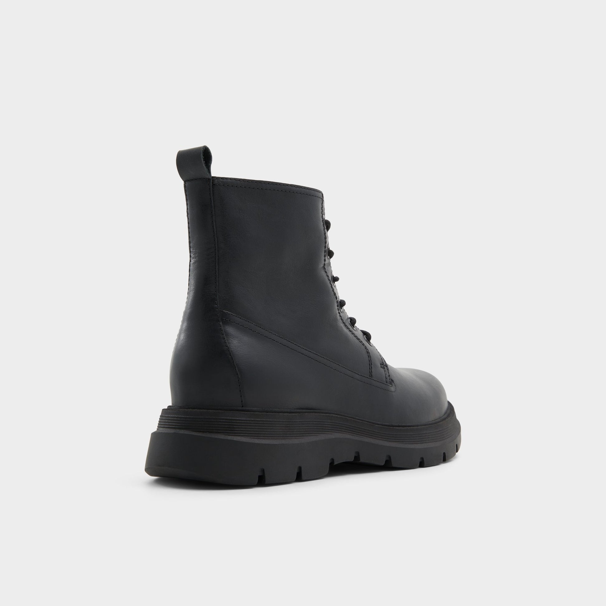 Three-quarter angle of Black Reish Lace-up boot's back side