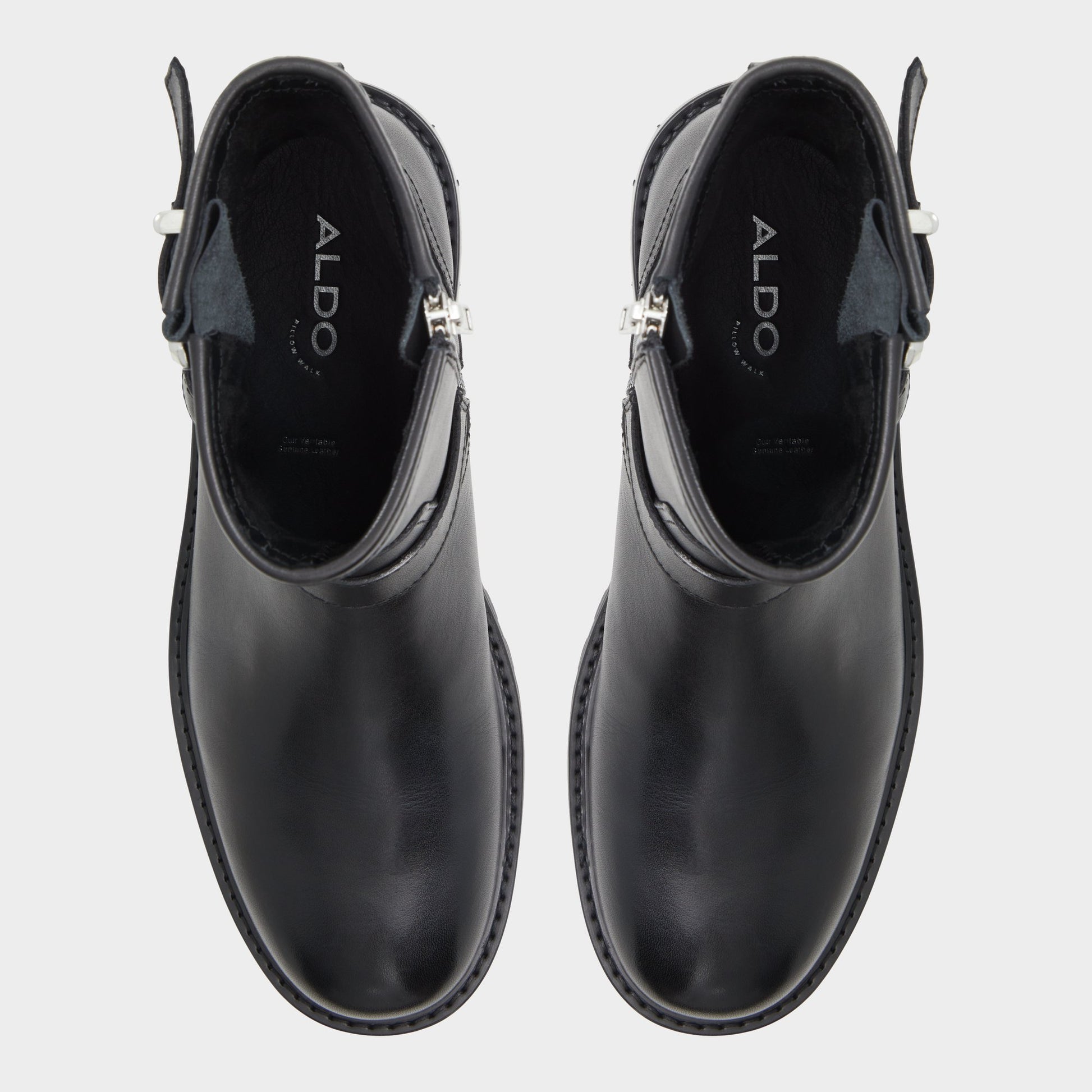 Top-down view of the Black Carys Motorcycle ankle boot