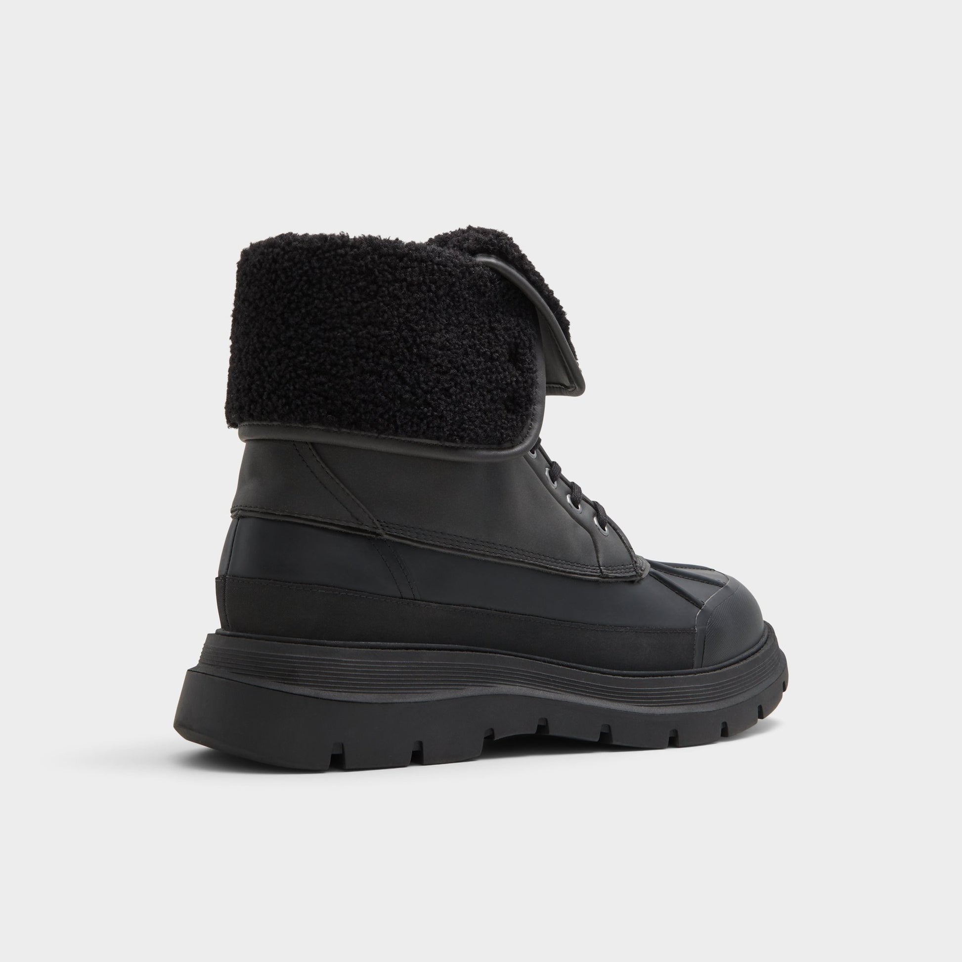 Three-quarter angle of Black Delburn Lace-up boot's back side