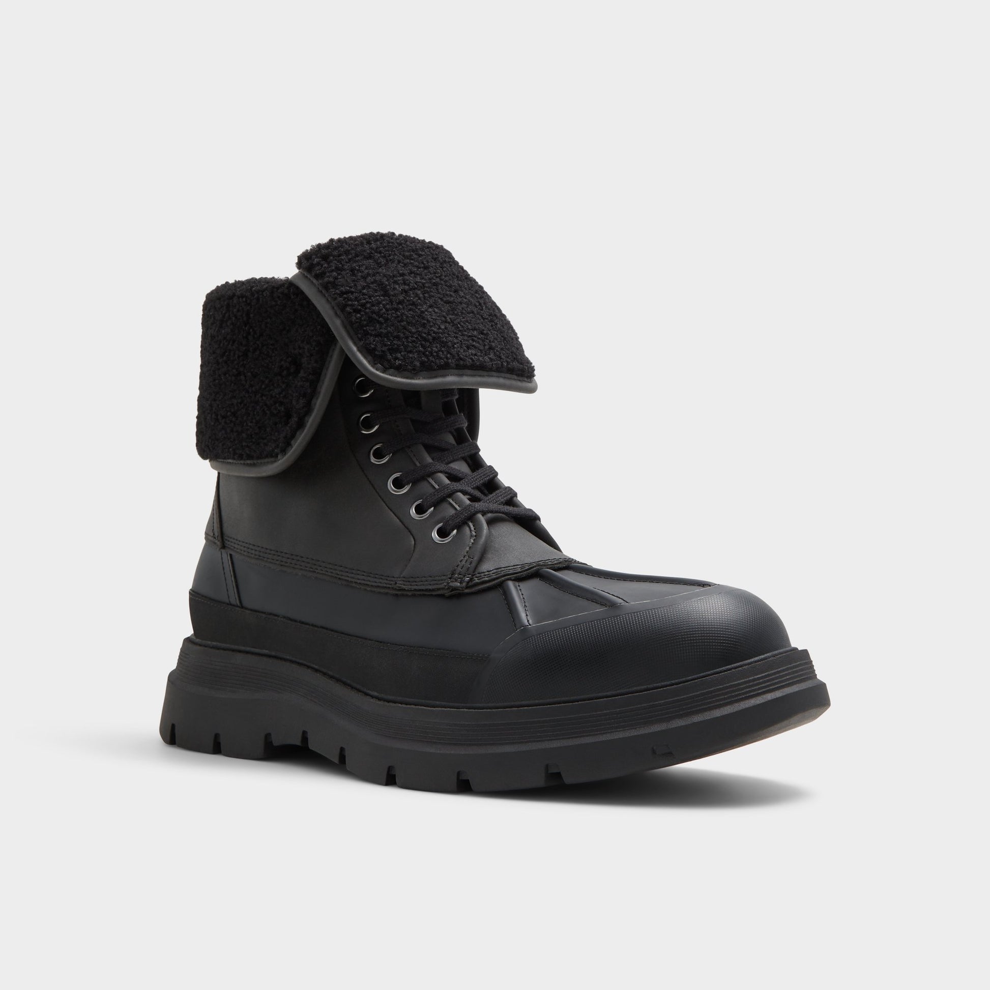 Three-quarter angle of Black Delburn Lace-up boot's front side