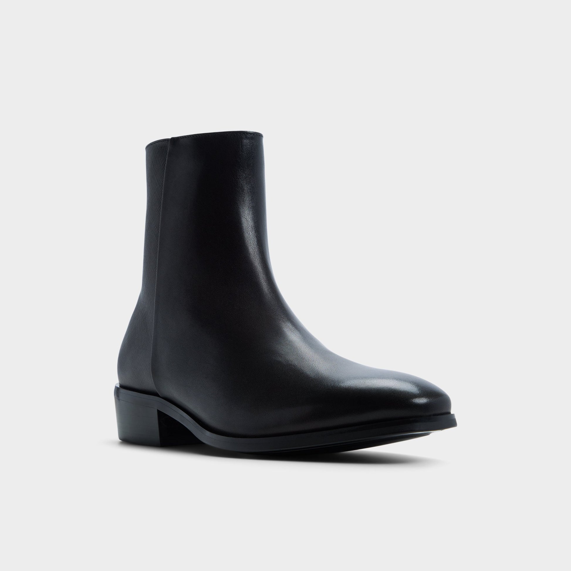 Three-quarter angle of Open Black Amur Ankle boot's front side