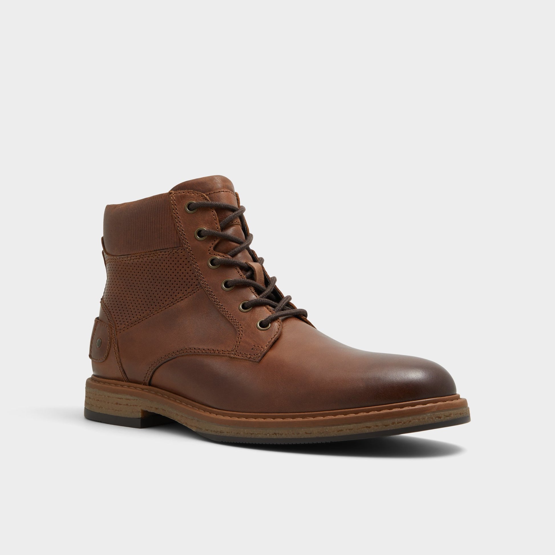 Three-quarter angle of Cognac Halard Lace-up boot's front side