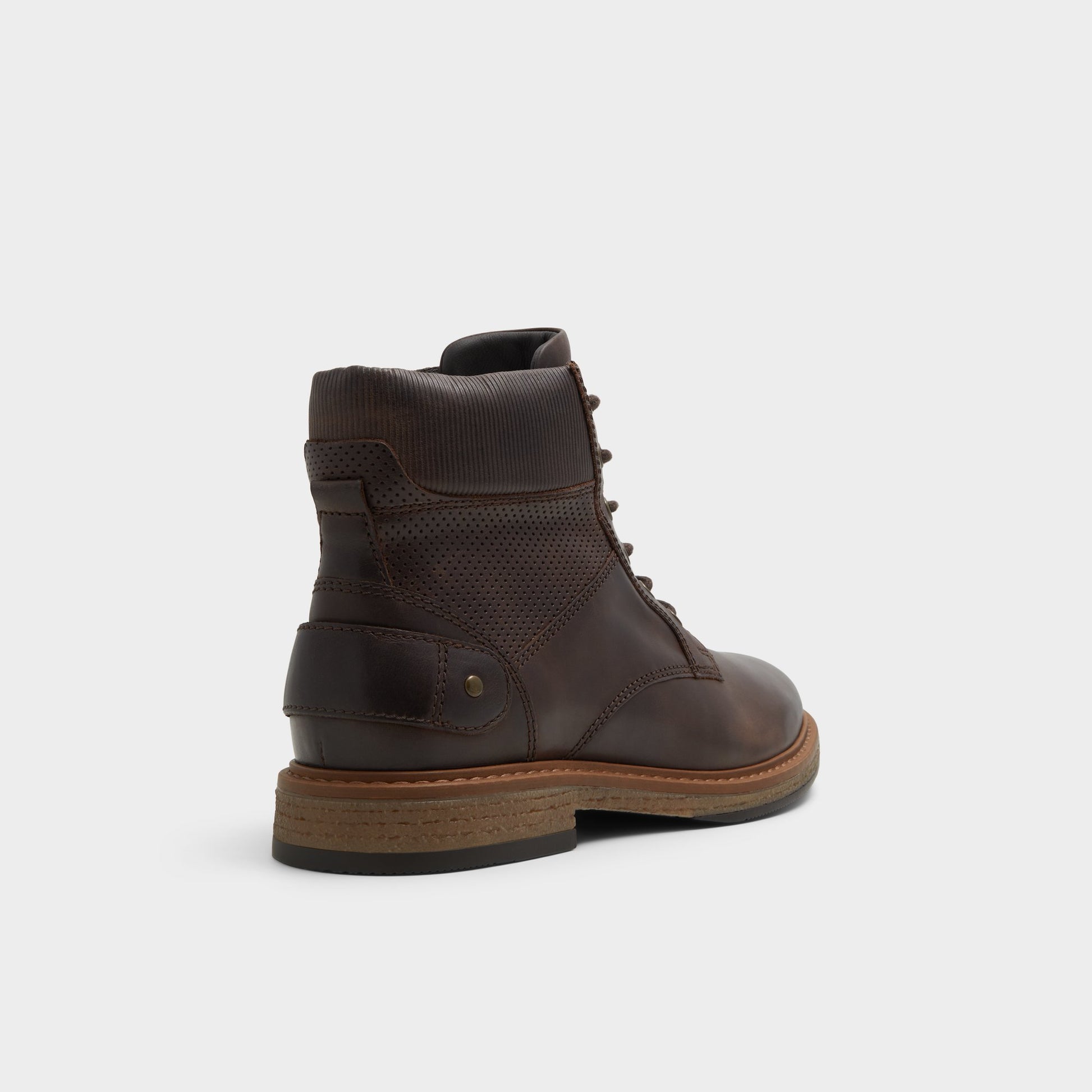 Three-quarter angle of Dark Brown Halard Lace-up boot's back side