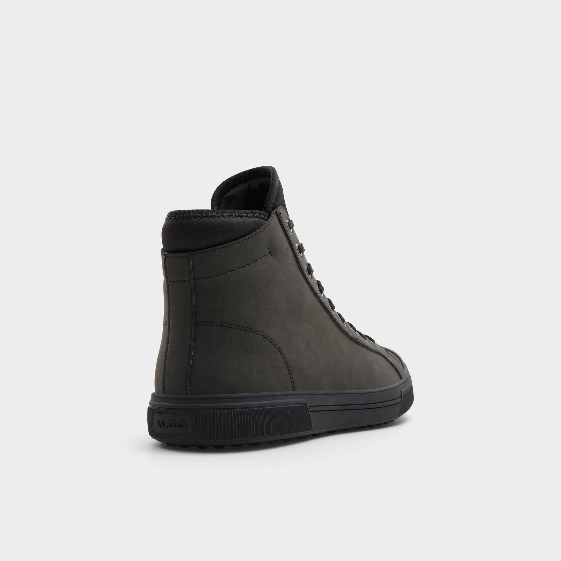 Three-quarter angle of Black Overflow Estanqueiro Lace-up boot's back side