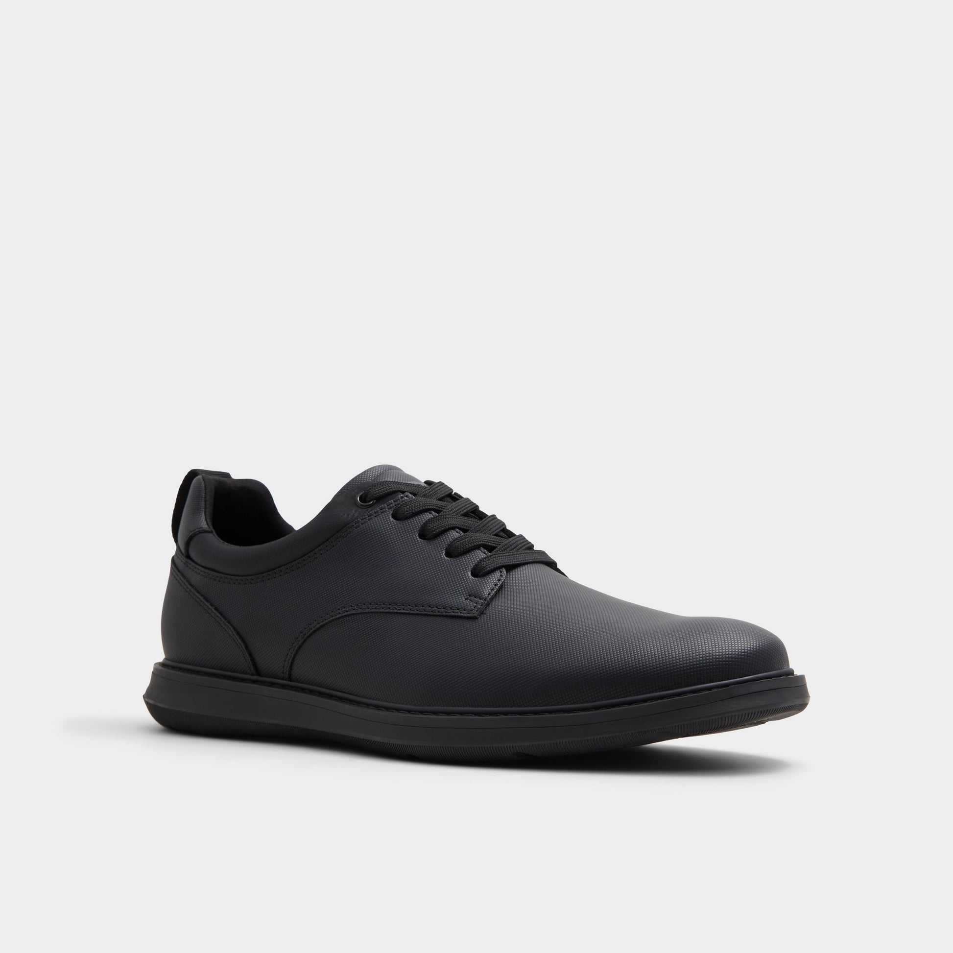 Three-quarter angle of Black Preth Oxford shoe's front side