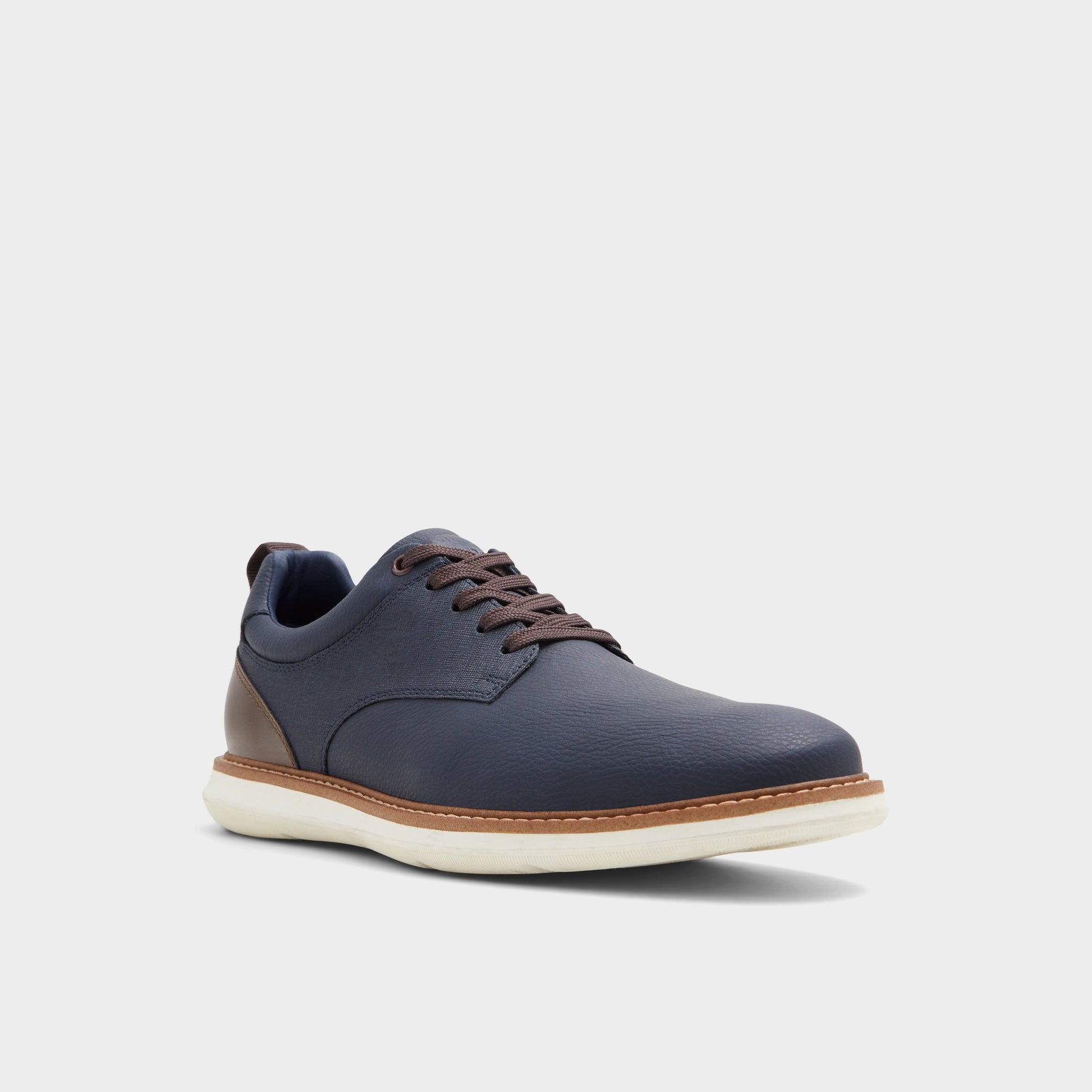 Three-quarter angle of Navy Preth Oxford shoe's front side