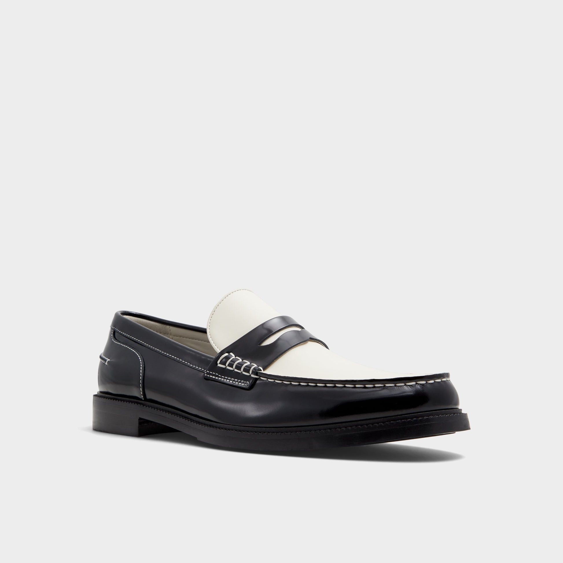 Three-quarter angle of Black/White Kieran Loafer's front side