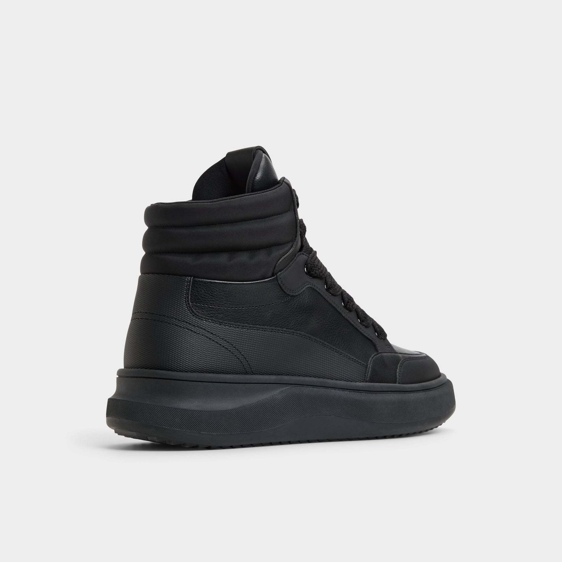 Three-quarter angle of Black Stratos Lace-up boot's back side