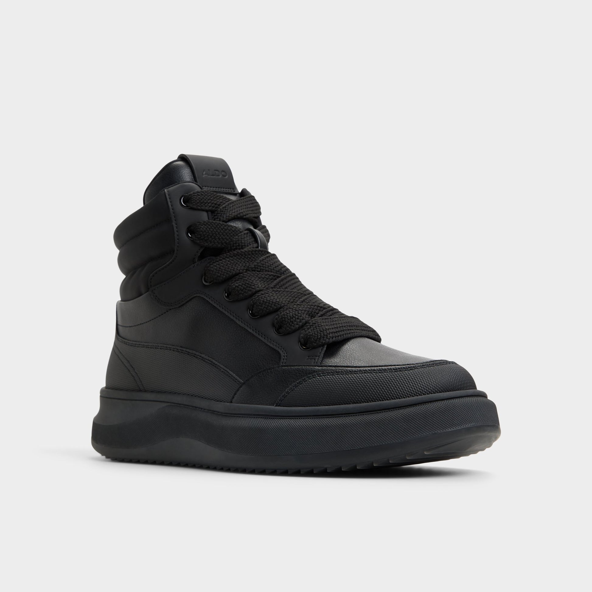 Three-quarter angle of Black Stratos Lace-up boot's front side