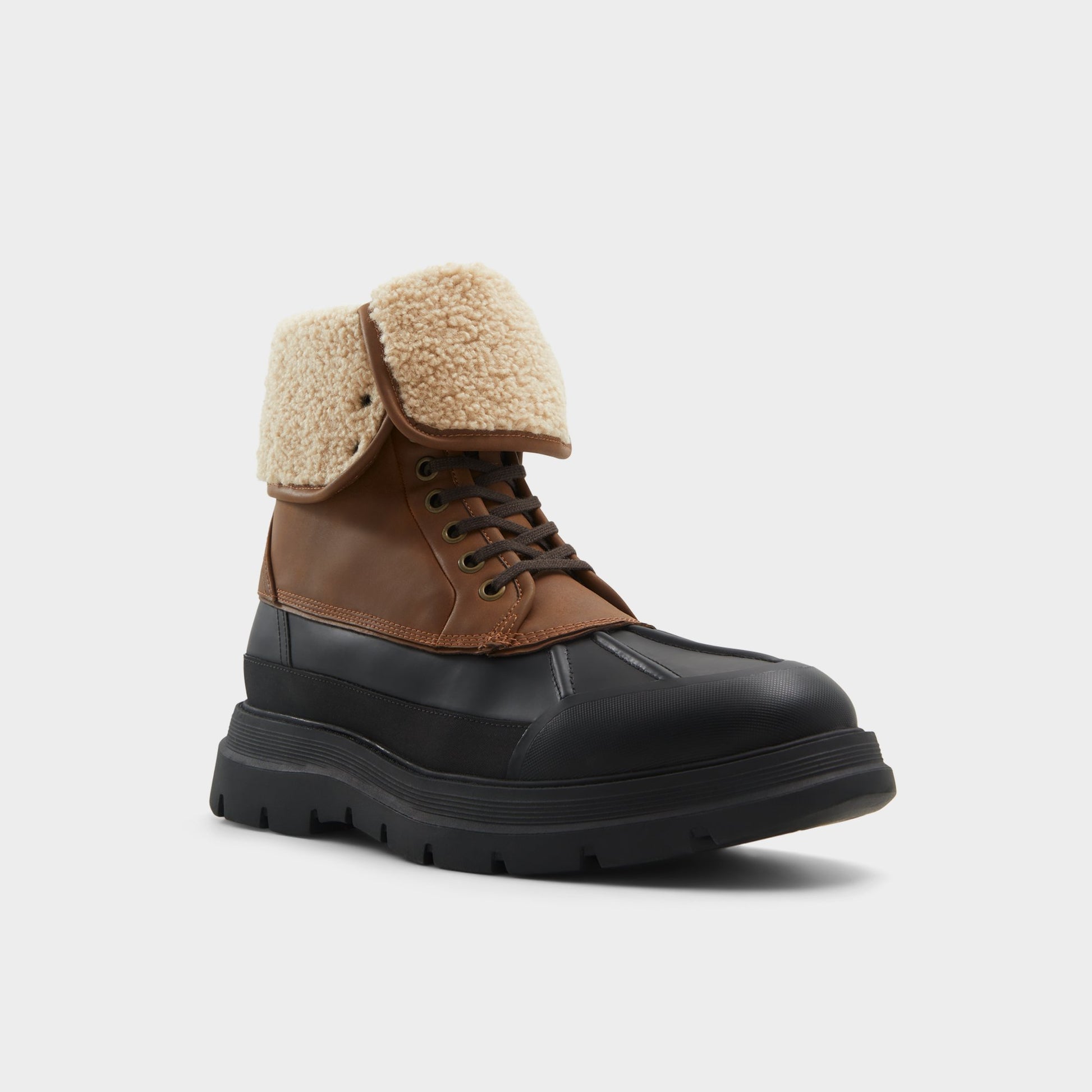 Three-quarter angle of Cognac Delburn Lace-up boot's front side