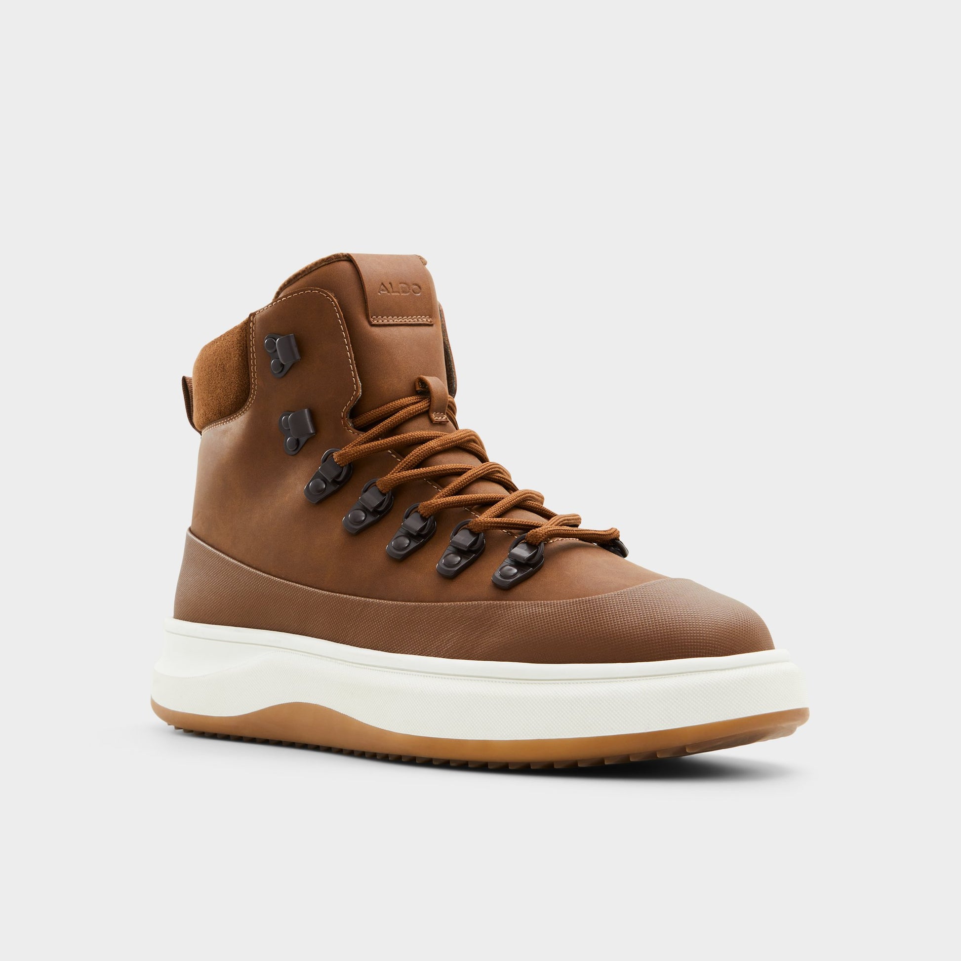 Three-quarter angle of Cognac Gibson Lace-up boot's front side