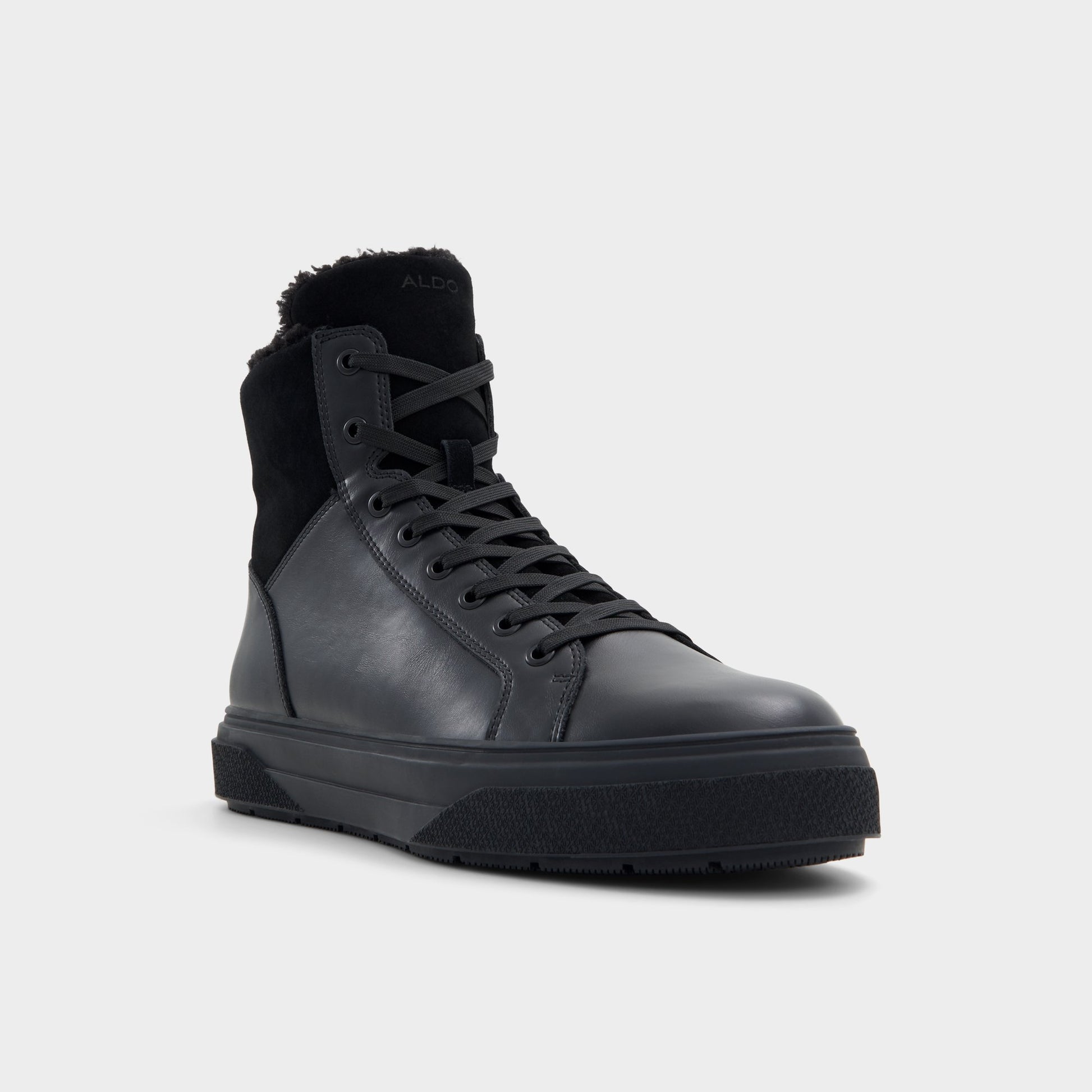 Three-quarter angle of Black Dusker Lace-up boot's front side