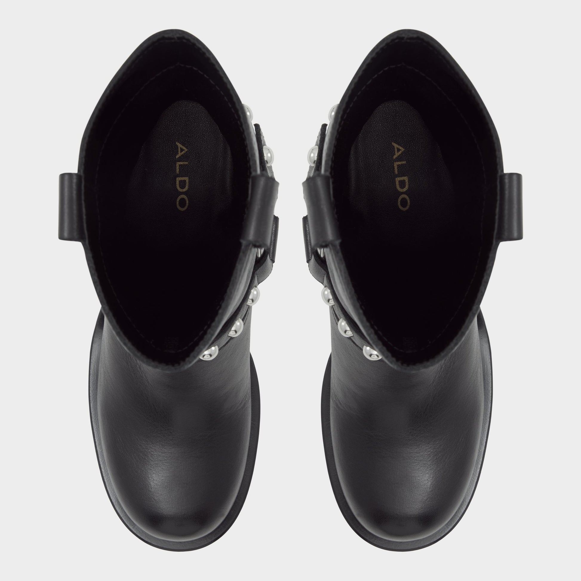 Top-down view of the Black Albai Motorcycle ankle boot