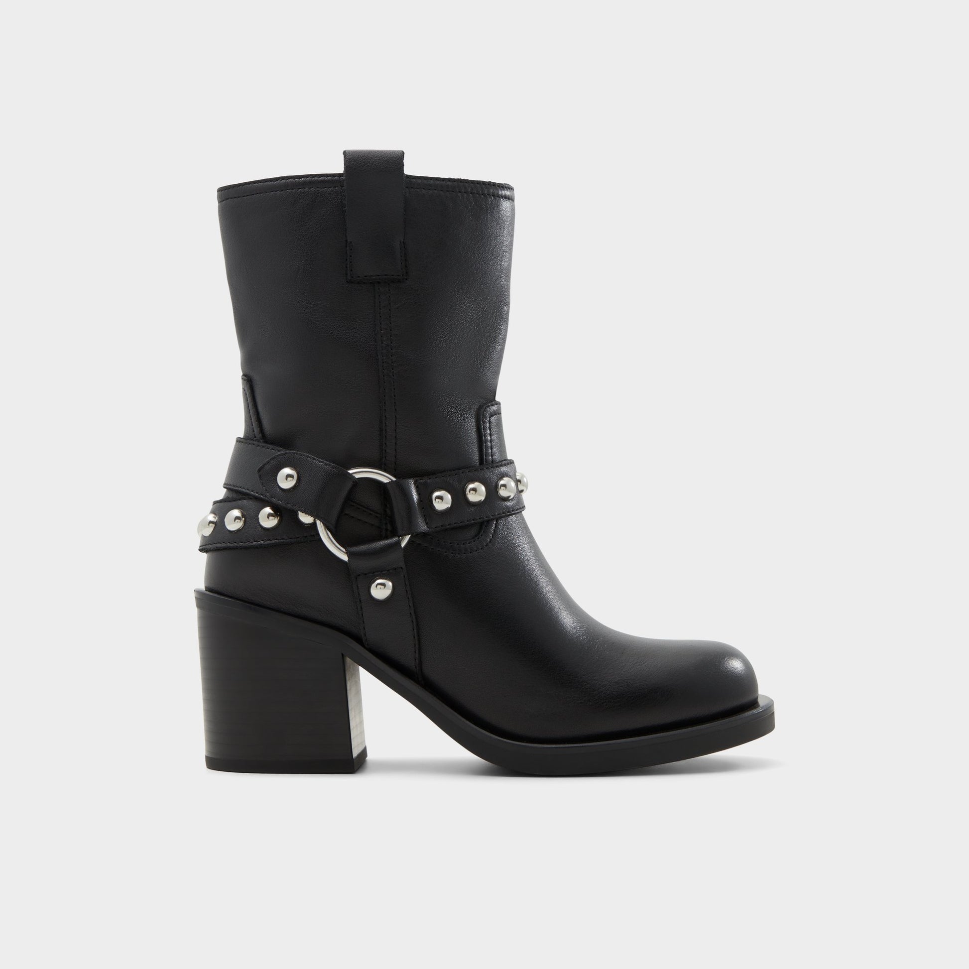 Main View of Black Albai Motorcycle ankle boot for Womens
