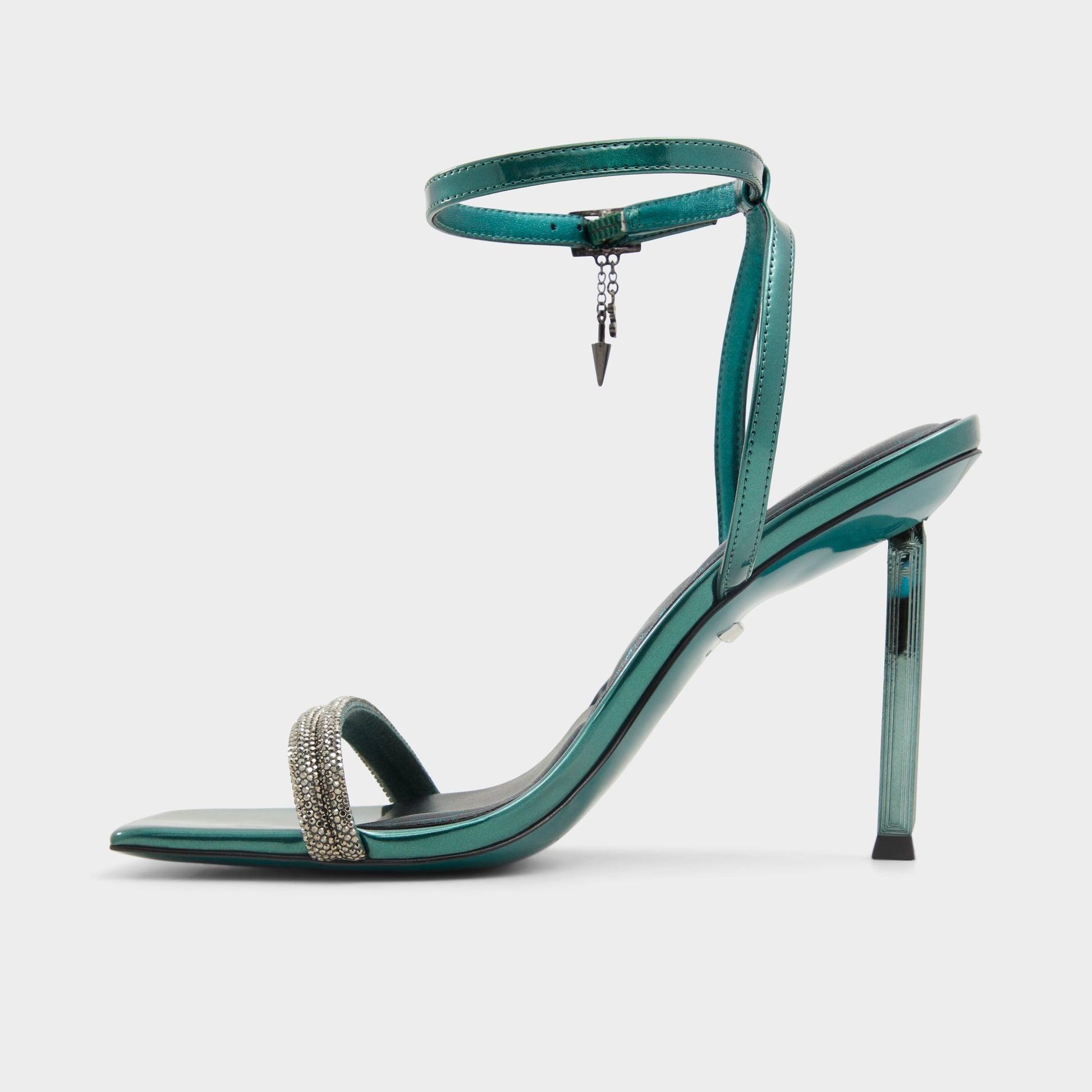 Side view of Dark Green Bewitching Strappy heeled sandal