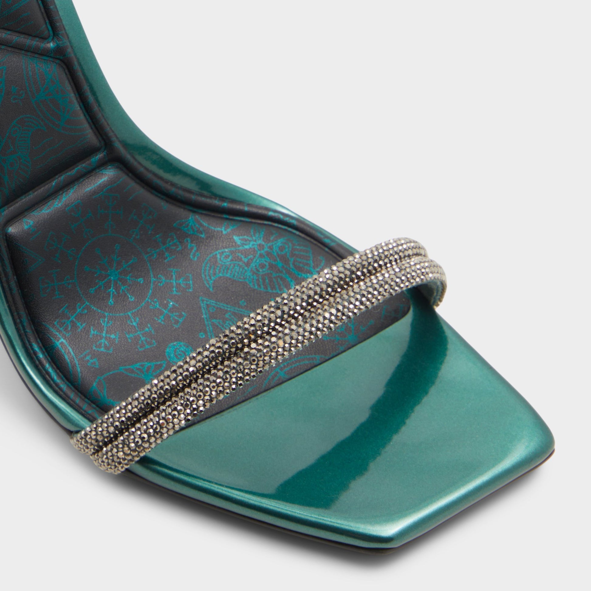 Close-up of the Dark Green Bewitching Strappy heeled sandal