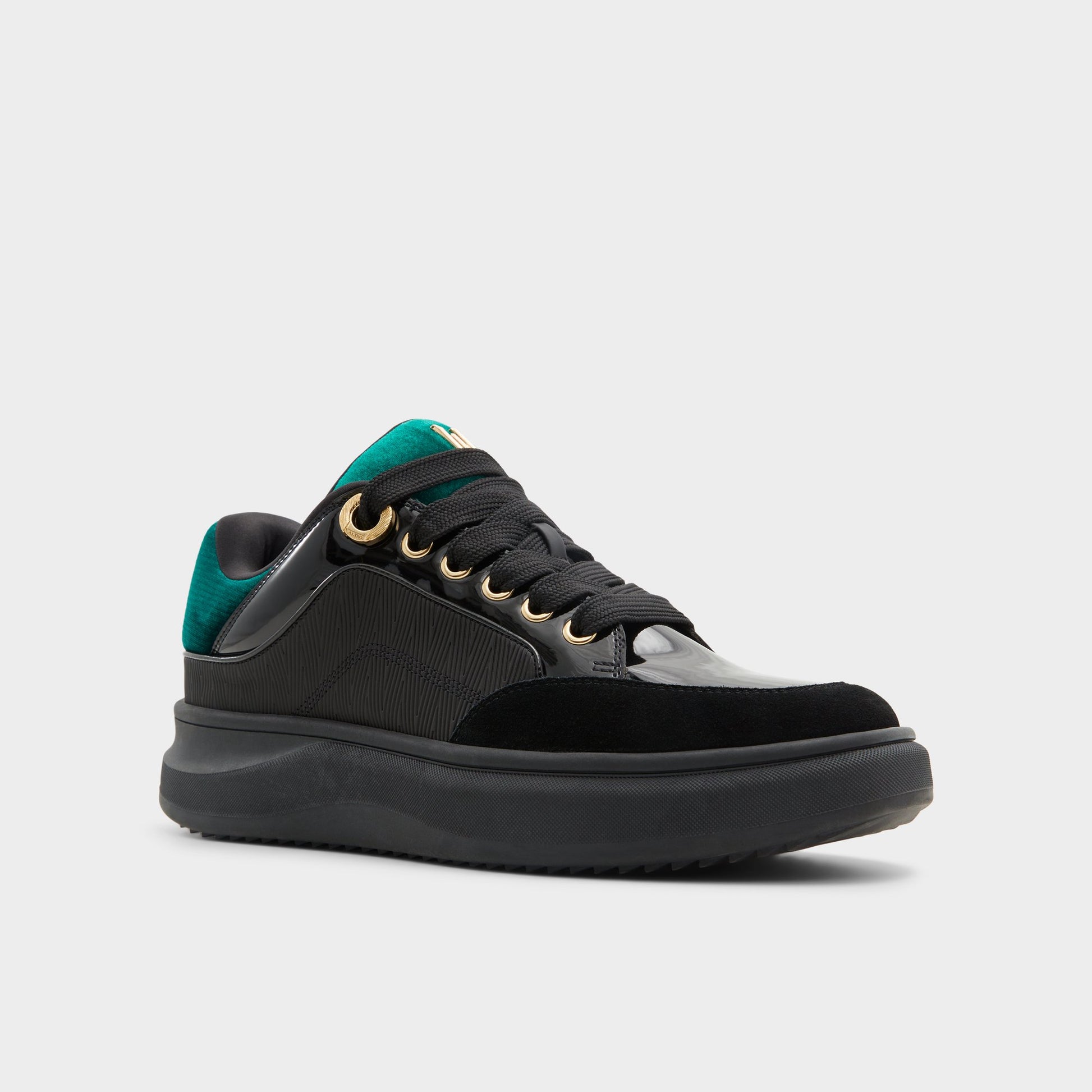 Three-quarter angle of Black Hisroyalozness Wicked x ALDO's front side