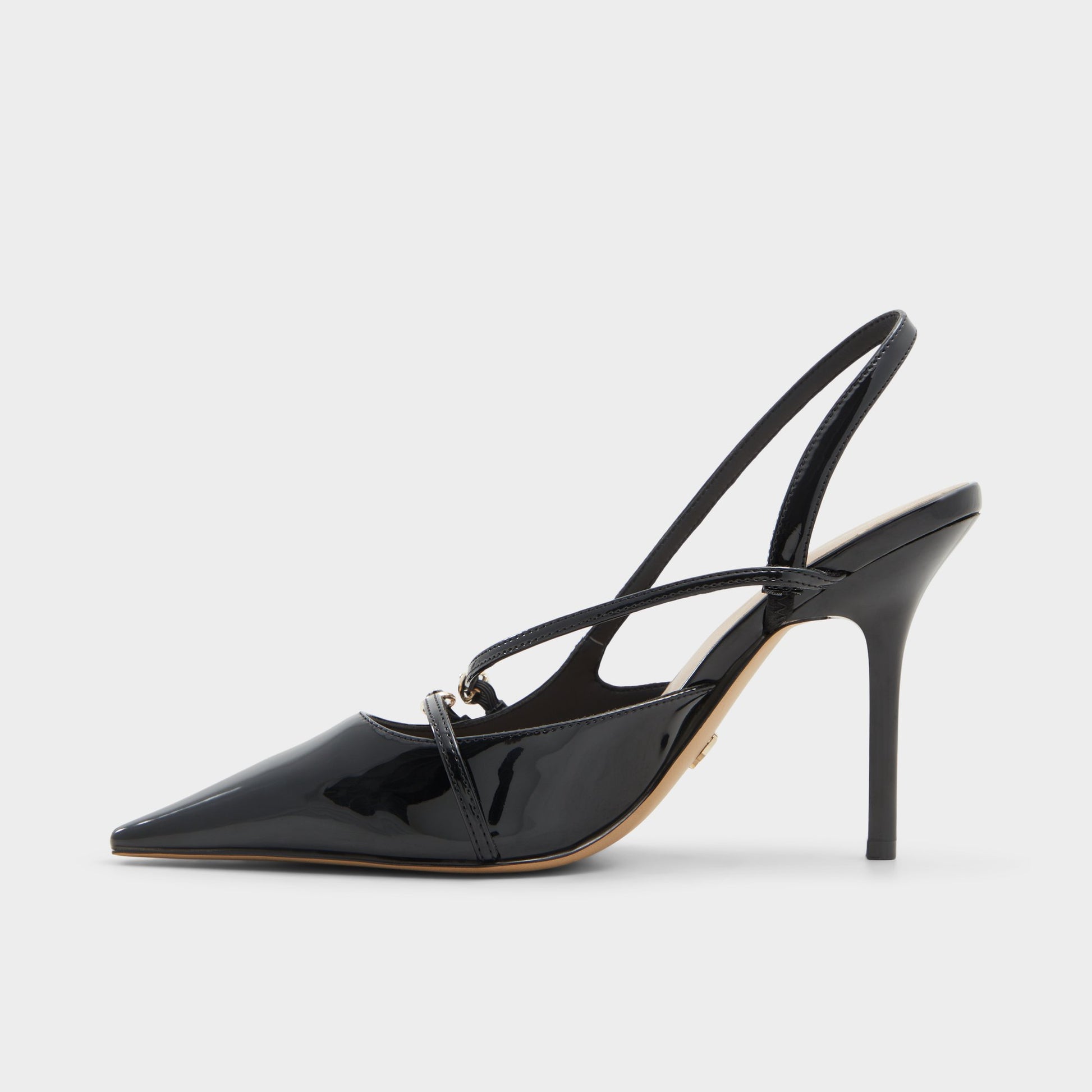 Side view of Black Etheria Slingback heel