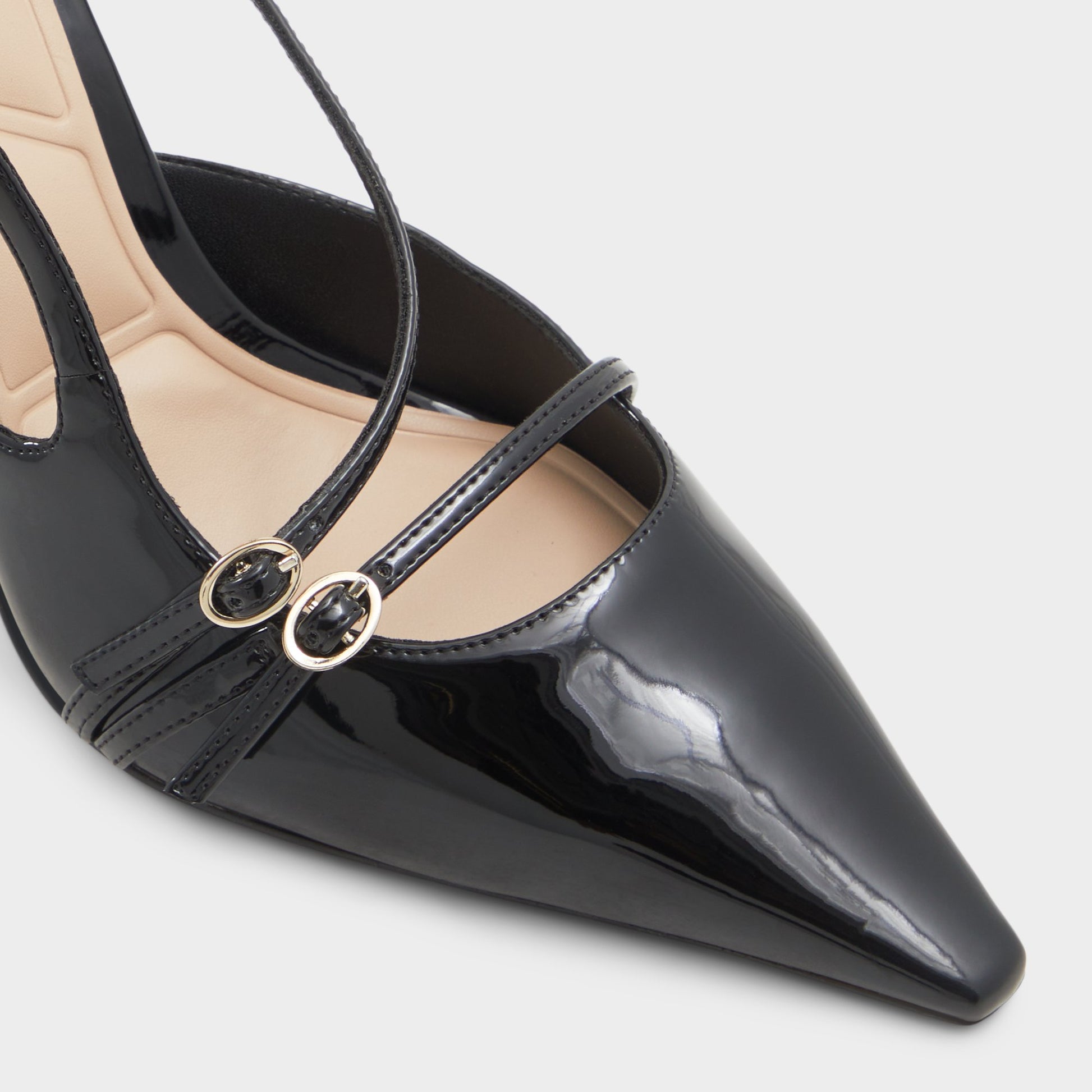 Close-up of the Black Etheria Slingback heel