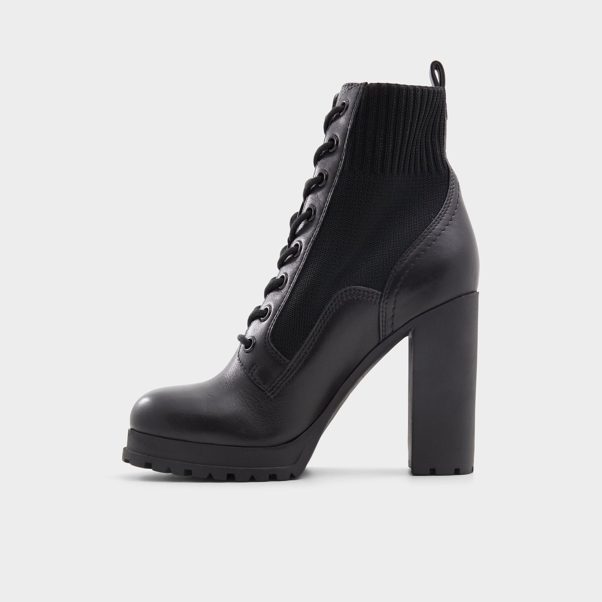 Side view of Black Rebellious Combat ankle boot