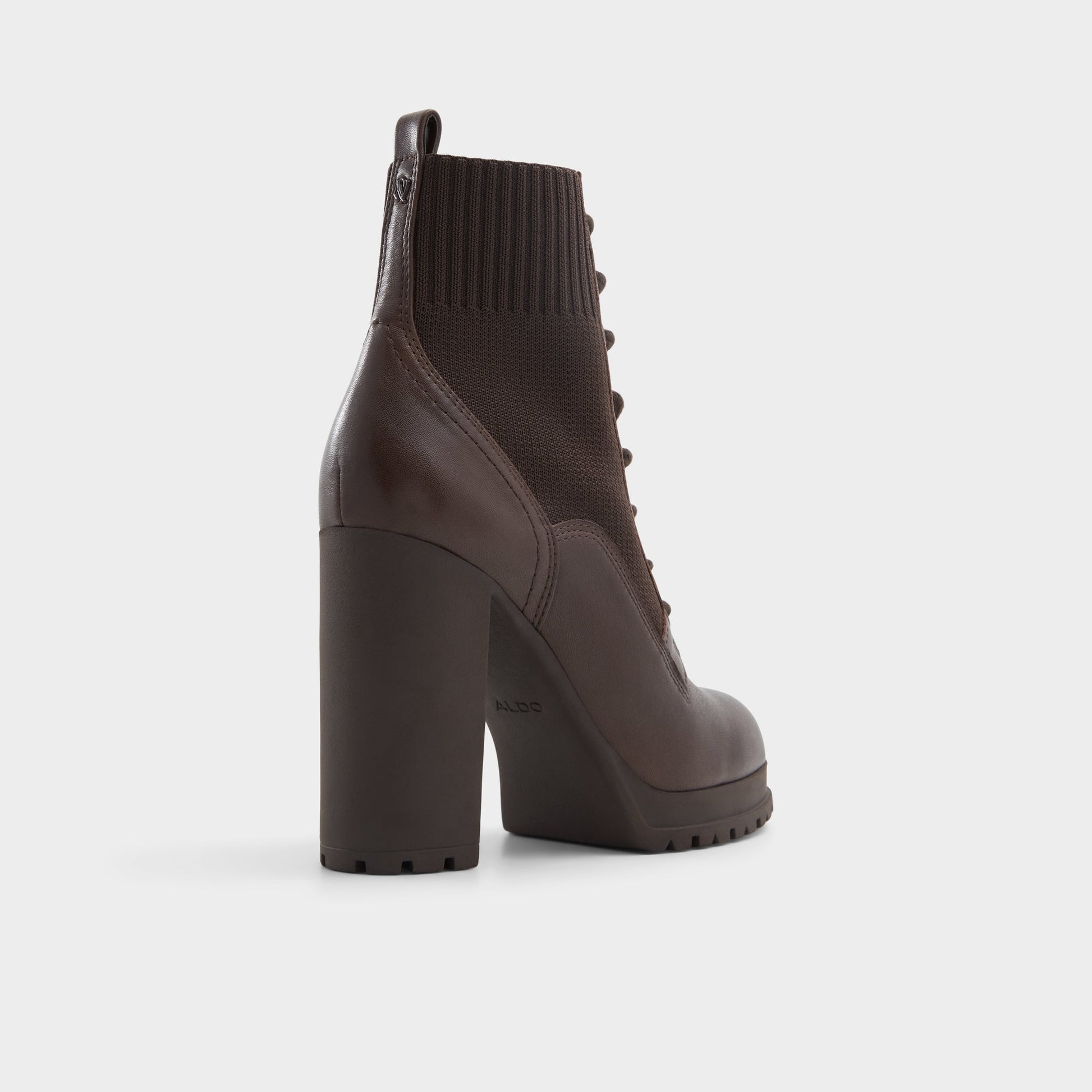 Three-quarter angle of Dark Brown Rebellious Combat ankle boot's back side