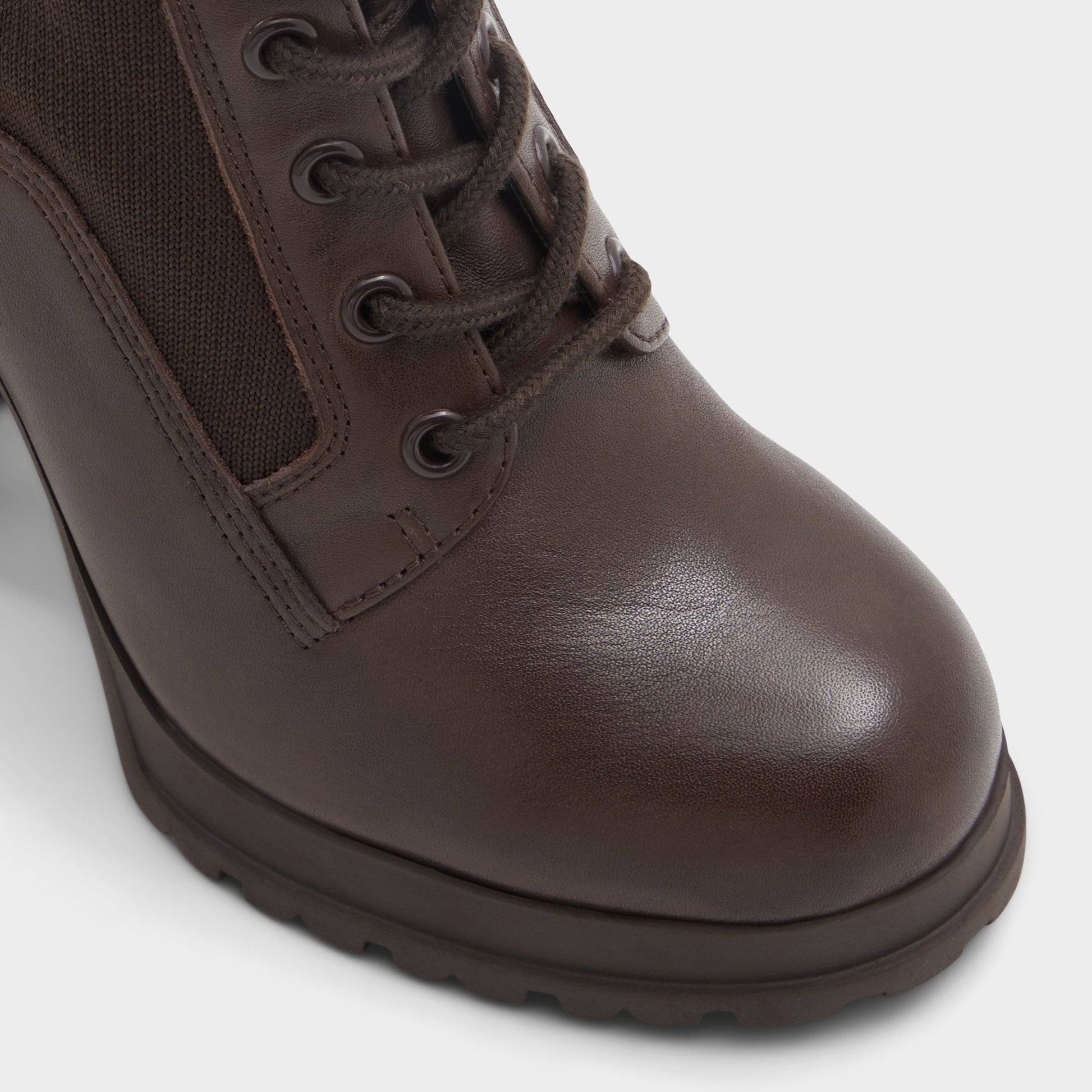 Close-up of the Dark Brown Rebellious Combat ankle boot