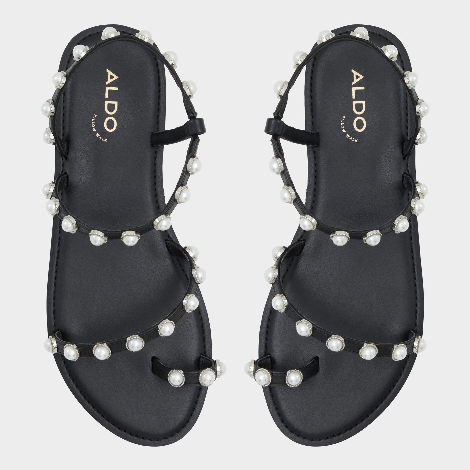 Top-down view of the Black Coreydale Strappy flat sandal