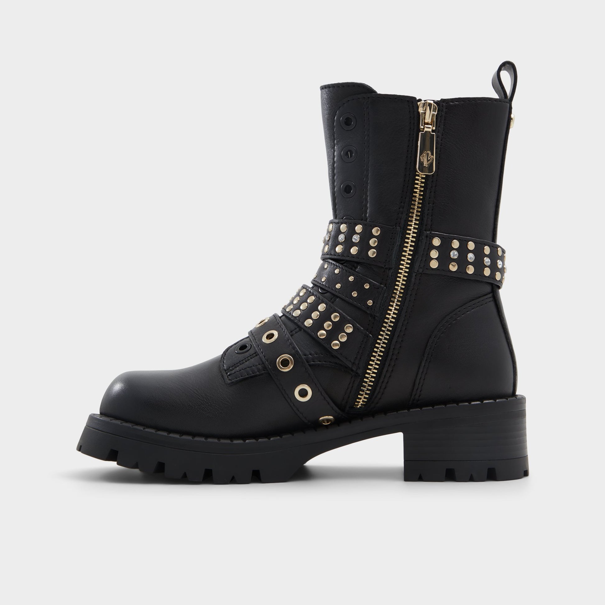Side view of Other Black Vortexia Combat ankle boot