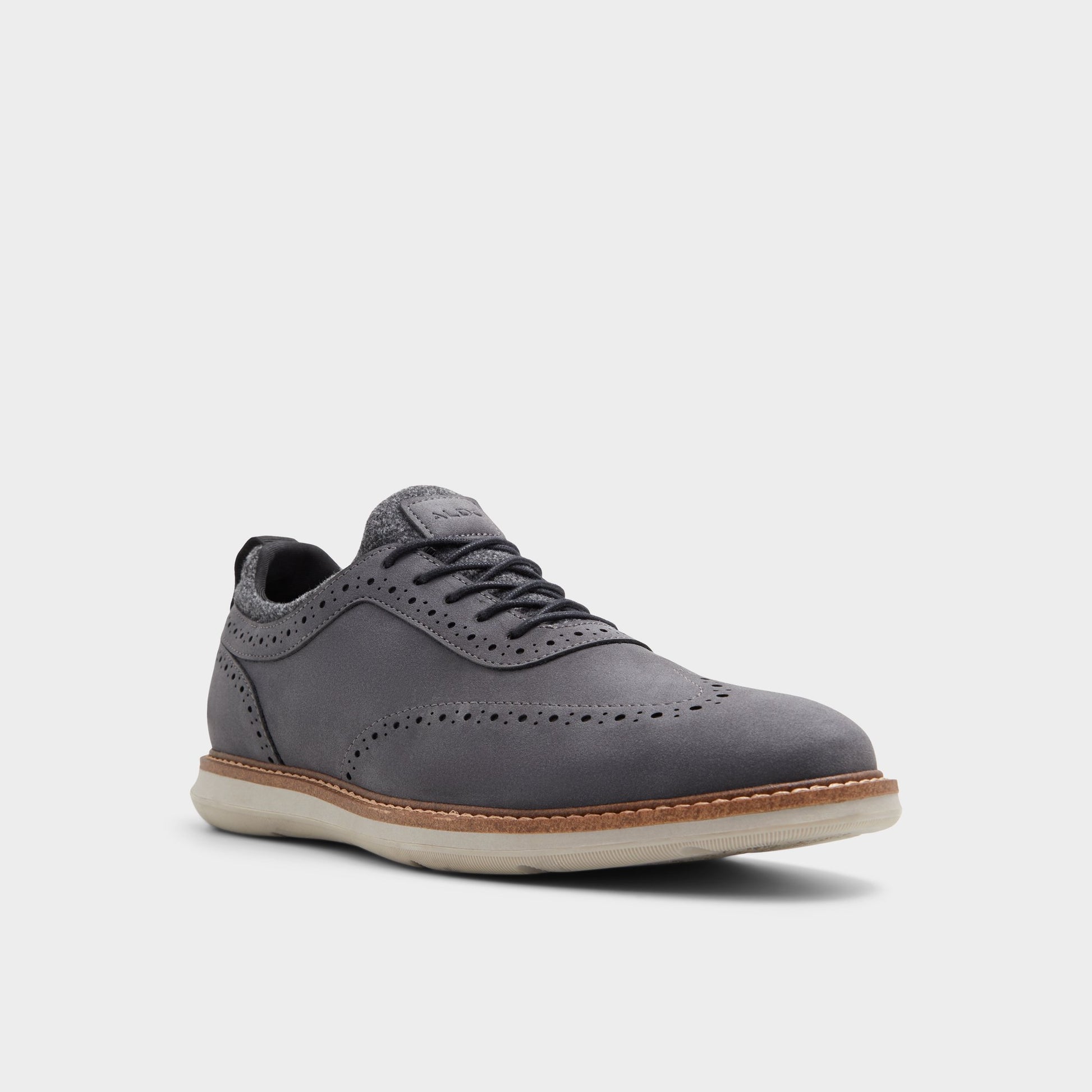 Three-quarter angle of Grey Kalister Oxford shoe's front side