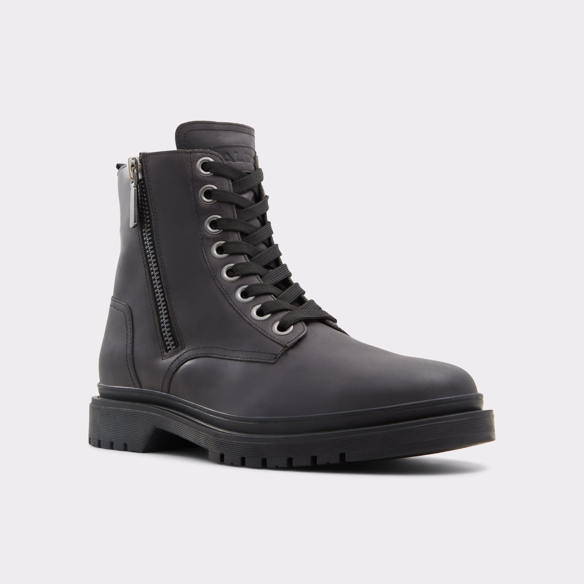 Three-quarter angle of Open Black Roby Lace-up boot's front side