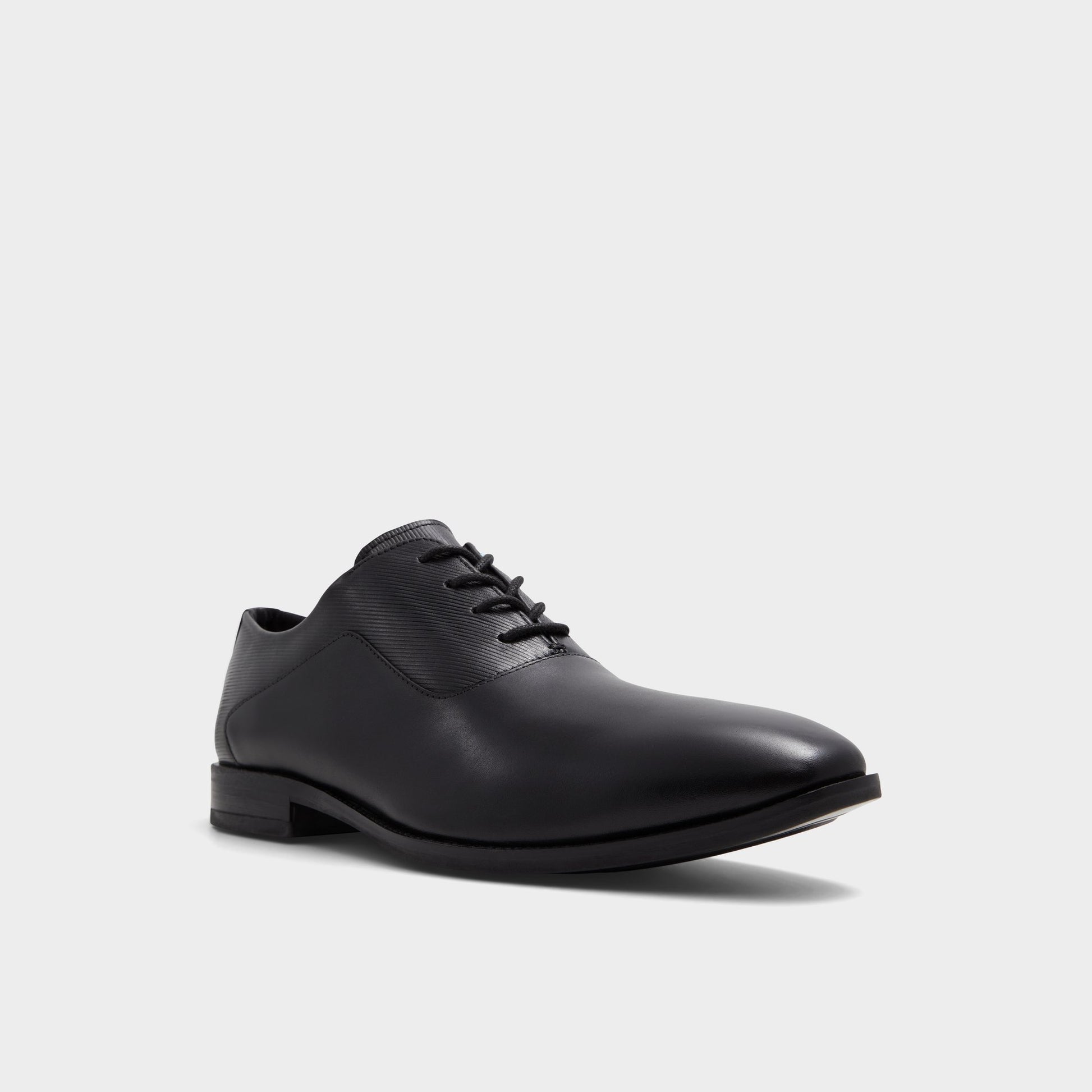 Three-quarter angle of Black Morio Oxford shoe's front side