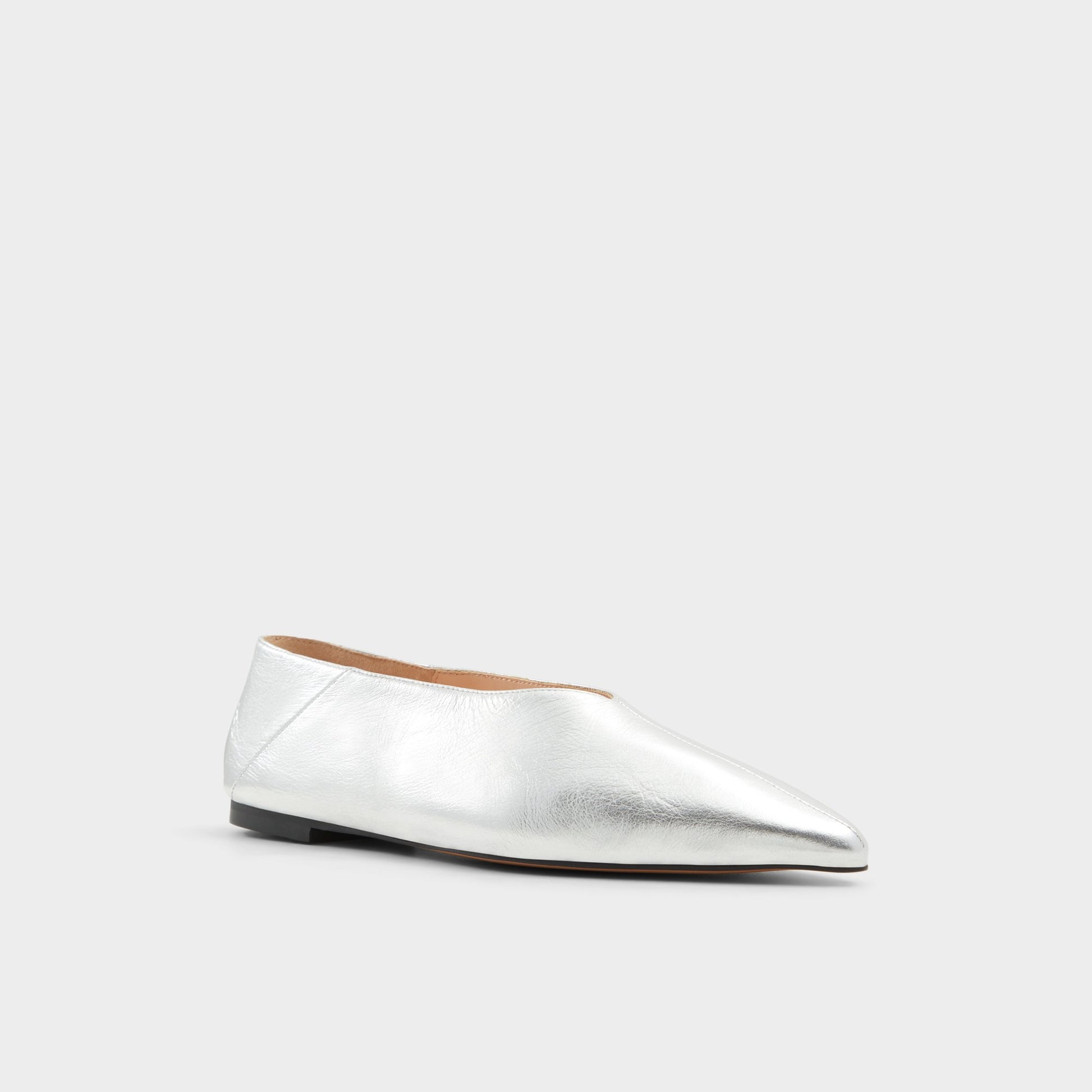 Three-quarter angle of Silver Zolissa Ballet flat's front side